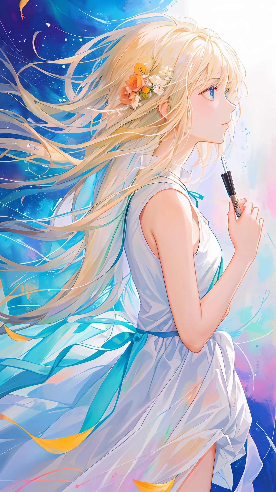 1girl, a painting by mse a woman by agnes cecile, luminous design, pastel colours, ink drips, autumn lights