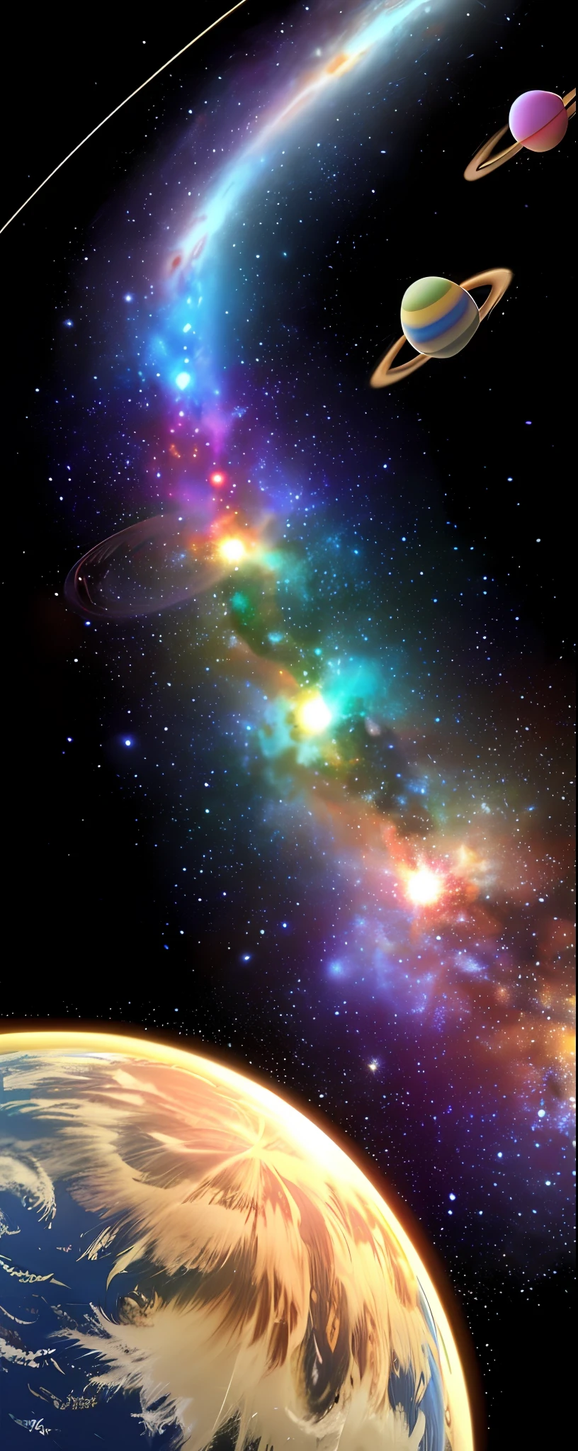 Universe, planets, galaxy, spaceship