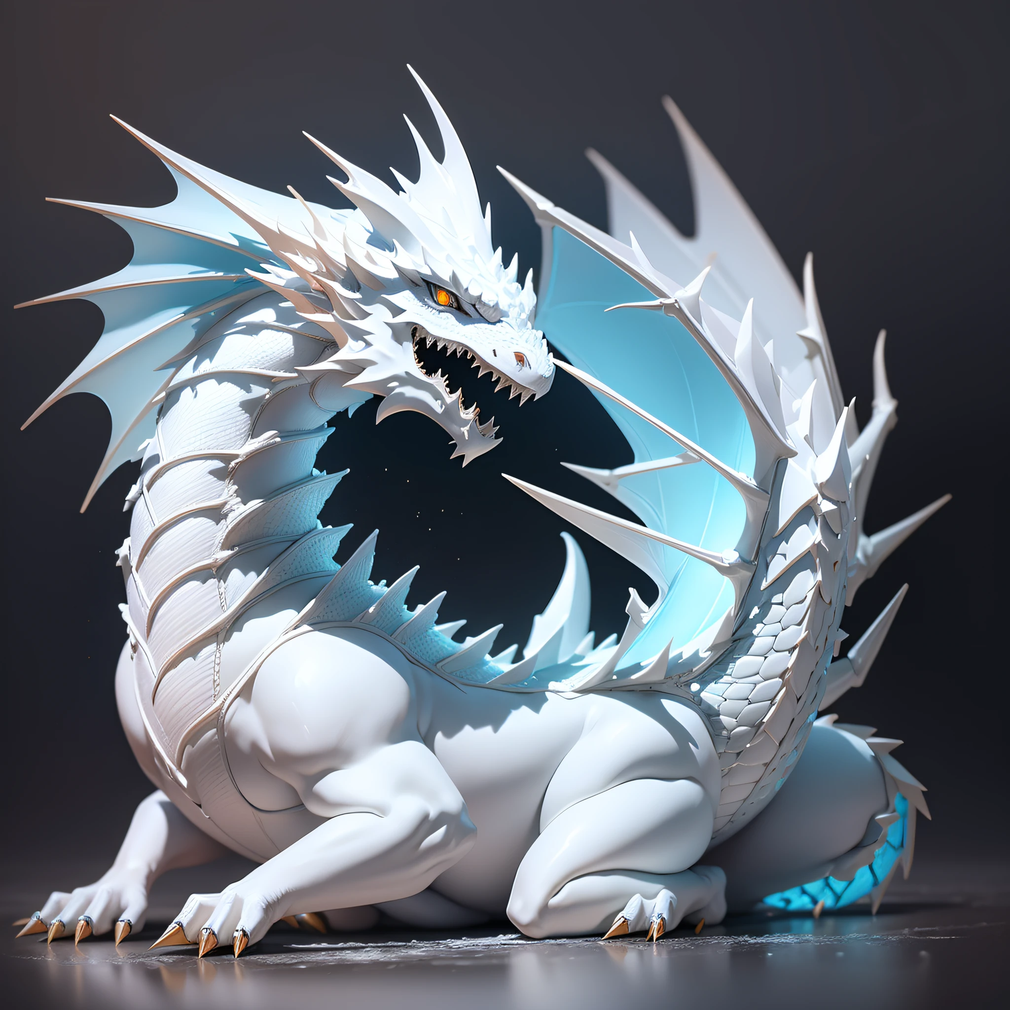 White ice dragon, realistic 4k no defects black background no basic duplication and minimalist co good lighting