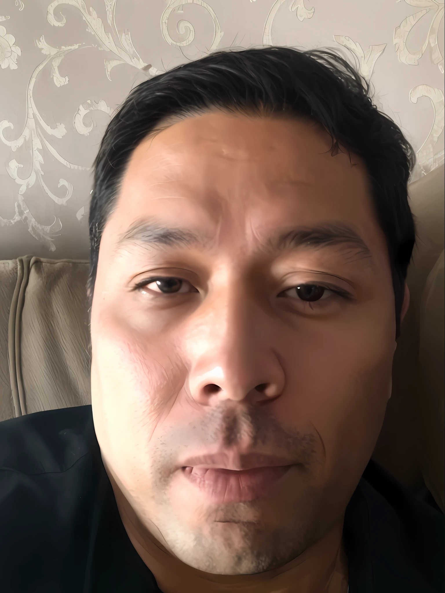 arafed man with a black shirt and a tie on sitting on a couch, 4 0 years old man, 38 years old, 45 years old men, 3 6 years old, 3 2 years old, 5 0 years old man, selfie of a man, 35 years old, 3 5 years old, (38 years old), peter chan