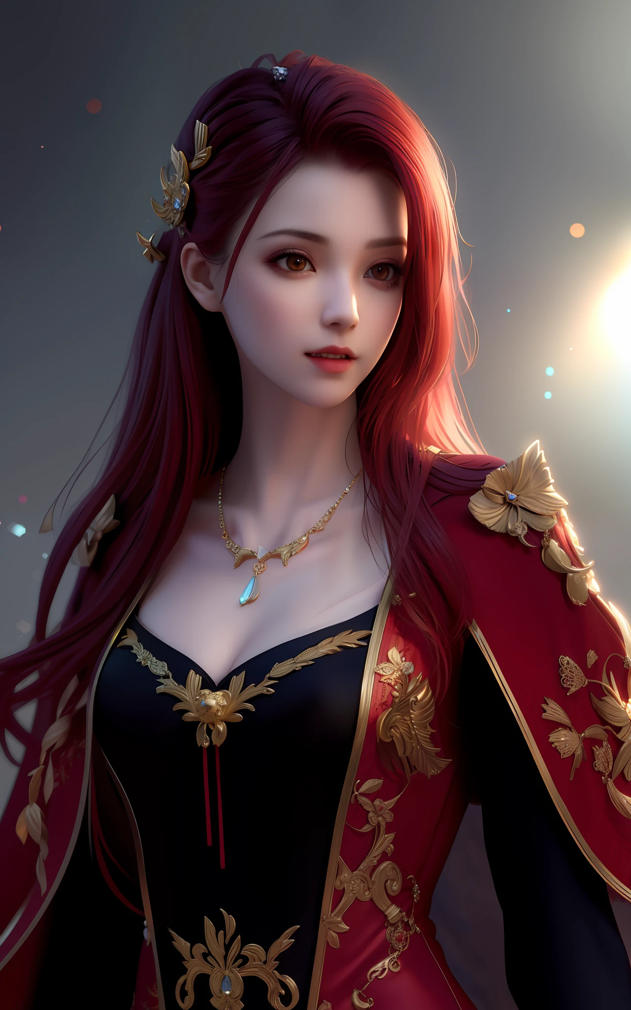 vampire, best quality, masterpiece, highres, 1girl, naked, red hair, hair ornament,necklace, jewelry,Beautiful face,upon_body, tyndall effect,photorealistic, dark studio, rim lighting, two tone lighting,(high detailed skin:1.2), 8k uhd, dslr, soft lighting, high quality, volumetric lighting, candid, Photograph, high resolution, 4k, 8k, Bokeh