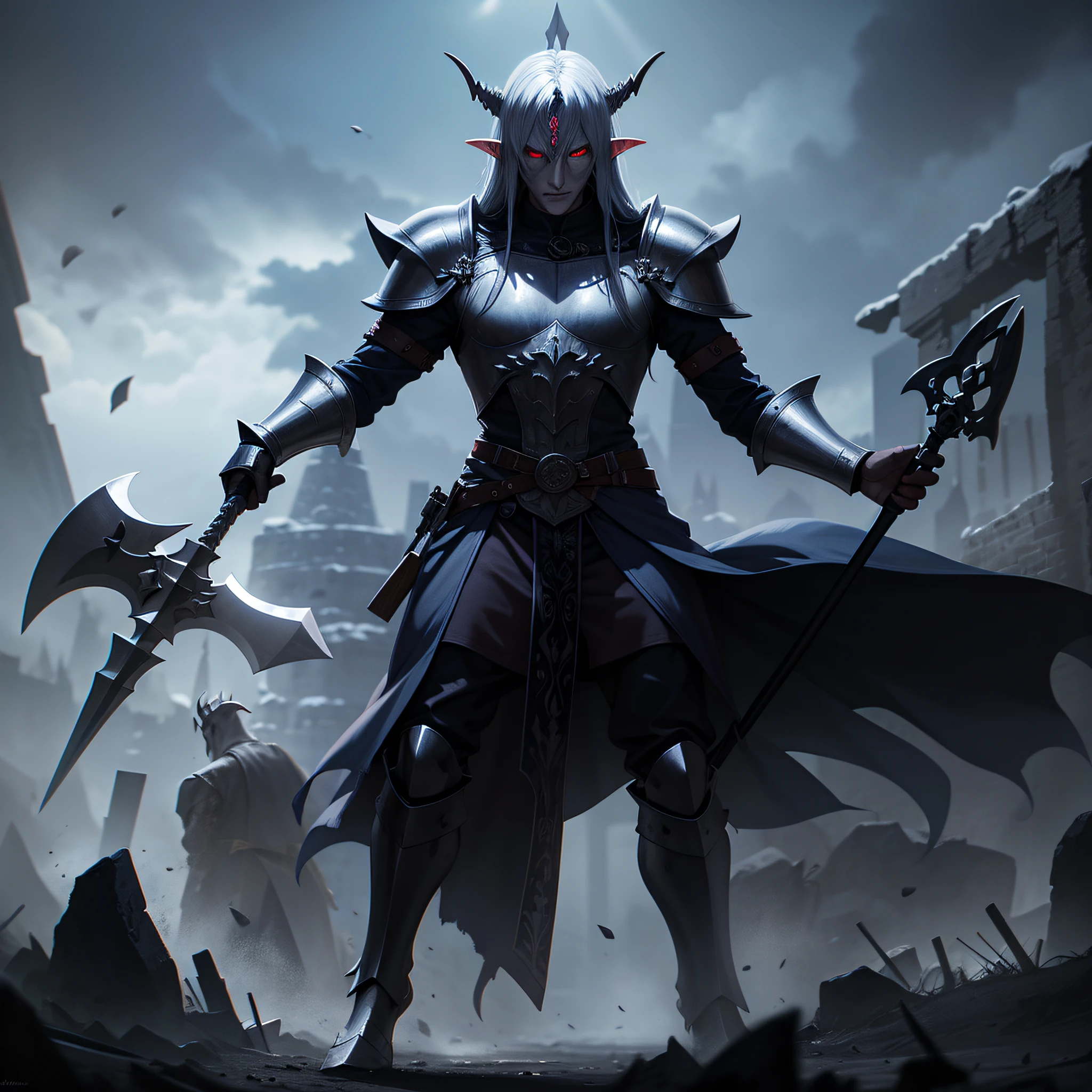 Medieval Evil Dark Elf King with a battle axe