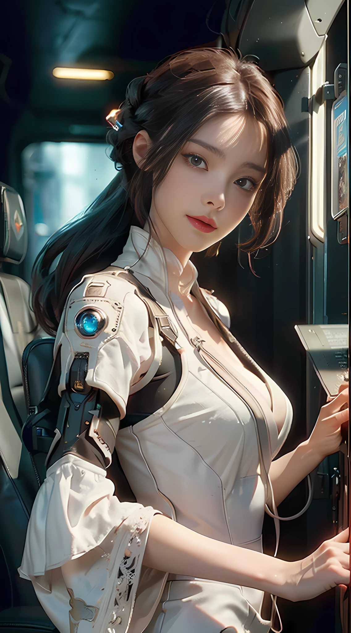((Best quality)), ((masterpiece)), (detailed:1.4), 3D, an image of a beautiful cyberpunk female,HDR (High Dynamic Range),Ray Tracing,NVIDIA RTX,Super-Resolution,Unreal 5,Subsurface scattering,PBR Texturing,Post-processing,Anisotropic Filtering,Depth-of-field,Maximum clarity and sharpness,Multi-layered textures,Albedo and Specular maps,Surface shading,Accurate simulation of light-material interaction,Perfect proportions,Octane Render,Two-tone lighting,Wide aperture,Low ISO,White balance,Rule of thirds,8K RAW,
