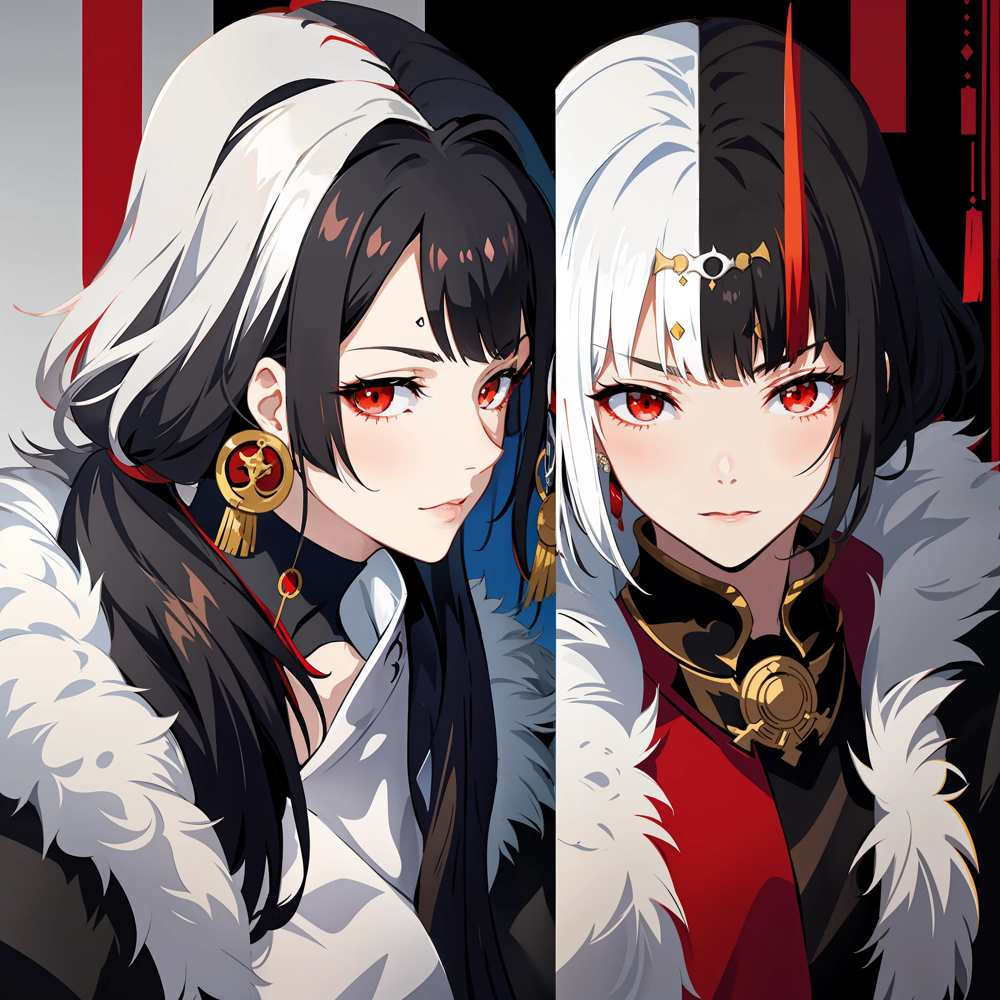 Only 1 anime female with long ponytail black hair and red eyes wearing a white imperial, onmyoji portrait, azur lane style, beautiful anime female, anime moe artstyle, cute anime, attractive, anime 21yo Female, black and white hair style