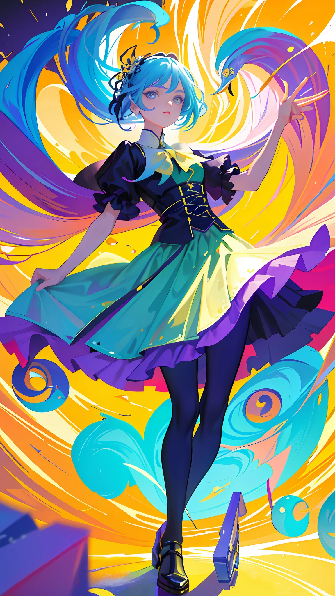 In a (masterpiece) of the (highest quality), an (ultra-detailed) illustration comes to life. The artwork features (1girl), standing (in a fashionable outfit) with a confident stance, while (looking at the viewer), as if in an (interview). Against a (simple background), her (beautifully detailed eyes) steal the spotlight, exuding charm and depth. With (flawless beauty) and a vibrant color palette, the artwork is (highly saturated), creating a captivating visual experience. Colorful splashes and a floating bubble add a touch of whimsy, while a (bright) glow accentuates the focus on her face. The attention to detail in this illustration is truly (remarkable).