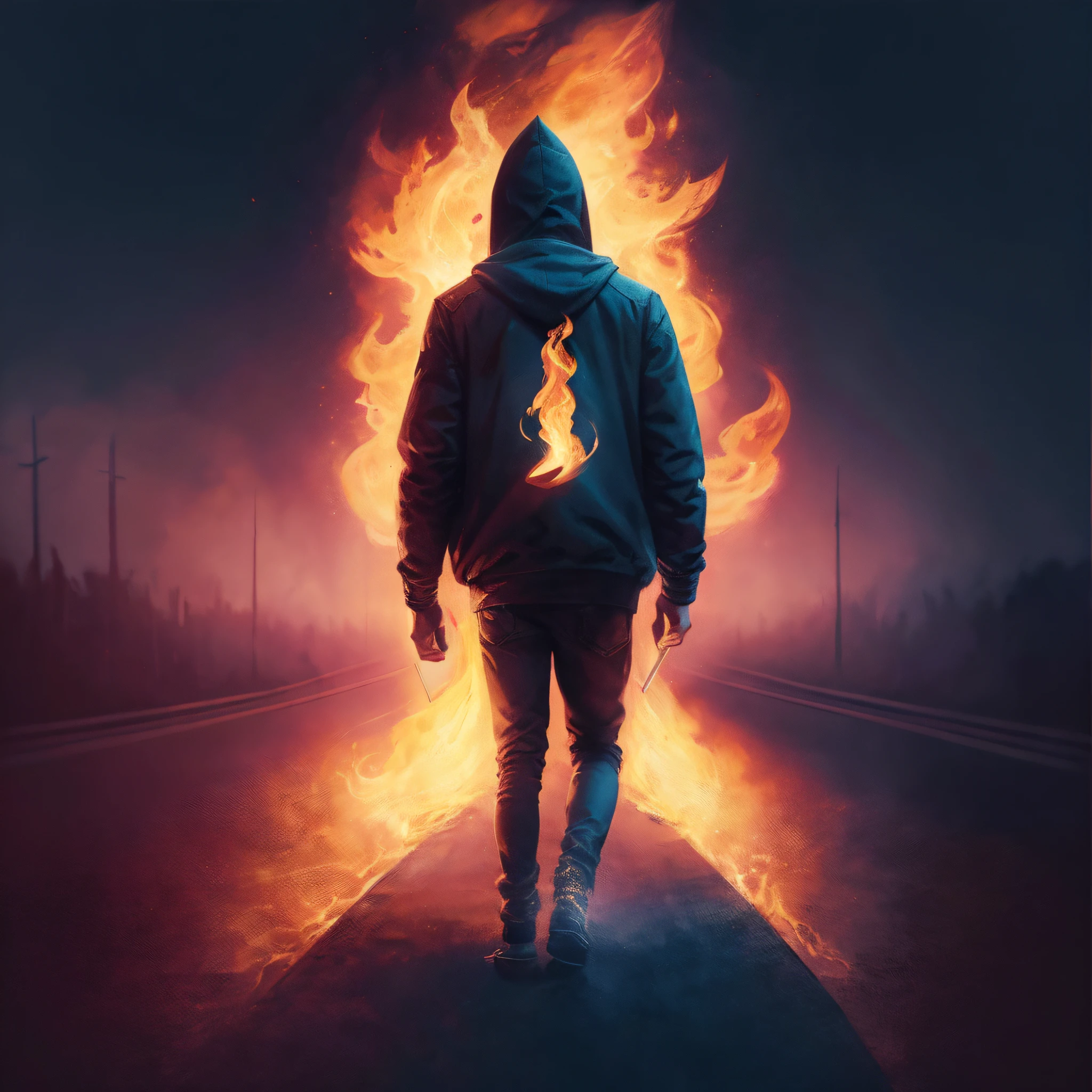 "Christian realism with young man holding a bible and a flame illuminating it, dramatic lighting enhances divinity, dark background accentuating the mysterious mood and focusing attention on the bible and the flame." sa