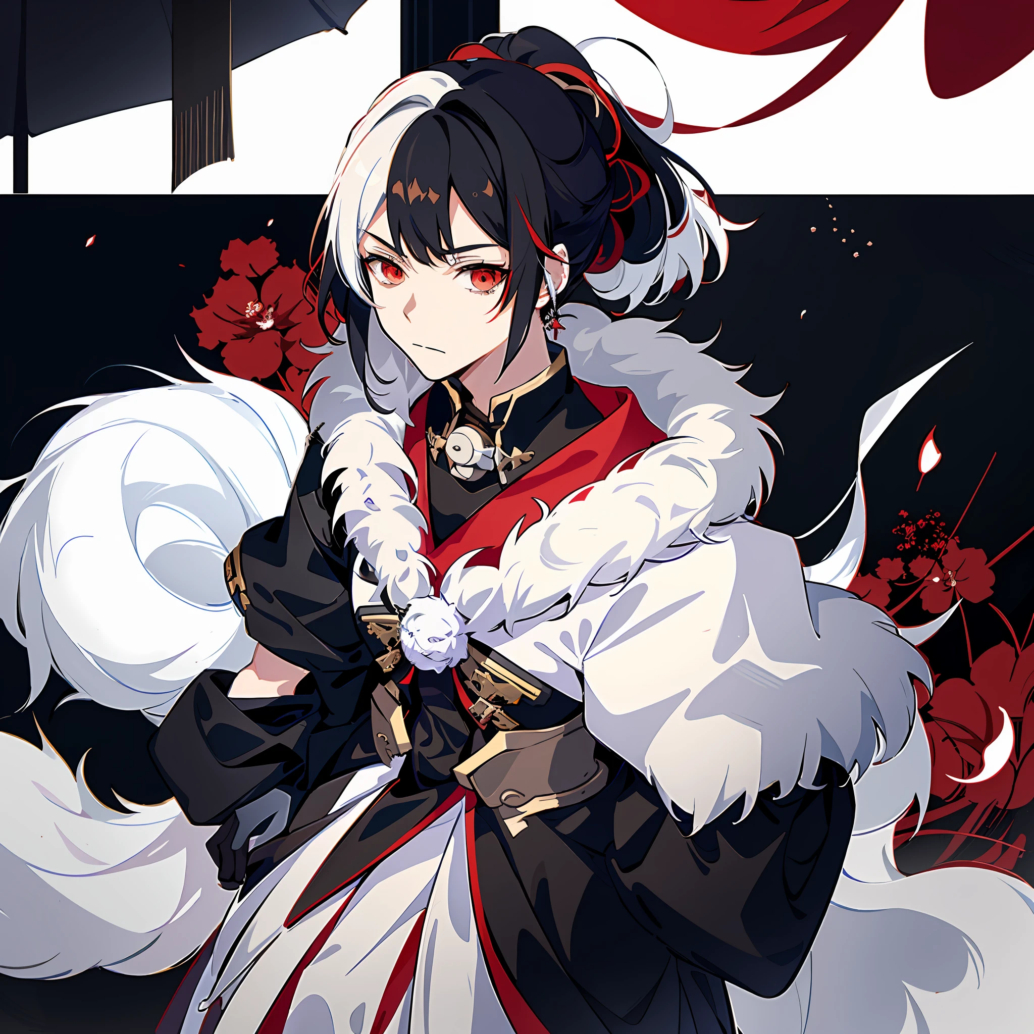 anime character with white hair and black and red outfit, onmyoji portrait, onmyoji, onmyoji detailed art, ayaka genshin impact, keqing from genshin impact, from arknights, genshin, trending on artstation pixiv, demon slayer rui fanart, zerochan art, zhongli from genshin impact, by Yang J