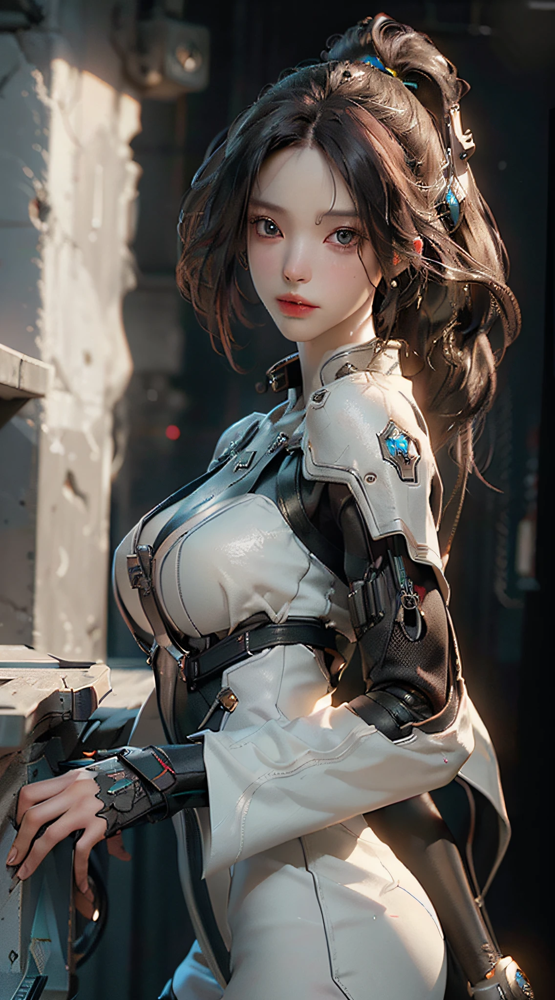 ((Best quality)), ((masterpiece)), (detailed:1.4), 3D, an image of a beautiful cyberpunk female,HDR (High Dynamic Range),Ray Tracing,NVIDIA RTX,Super-Resolution,Unreal 5,Subsurface scattering,PBR Texturing,Post-processing,Anisotropic Filtering,Depth-of-field,Maximum clarity and sharpness,Multi-layered textures,Albedo and Specular maps,Surface shading,Accurate simulation of light-material interaction,Perfect proportions,Octane Render,Two-tone lighting,Wide aperture,Low ISO,White balance,Rule of thirds,8K RAW,