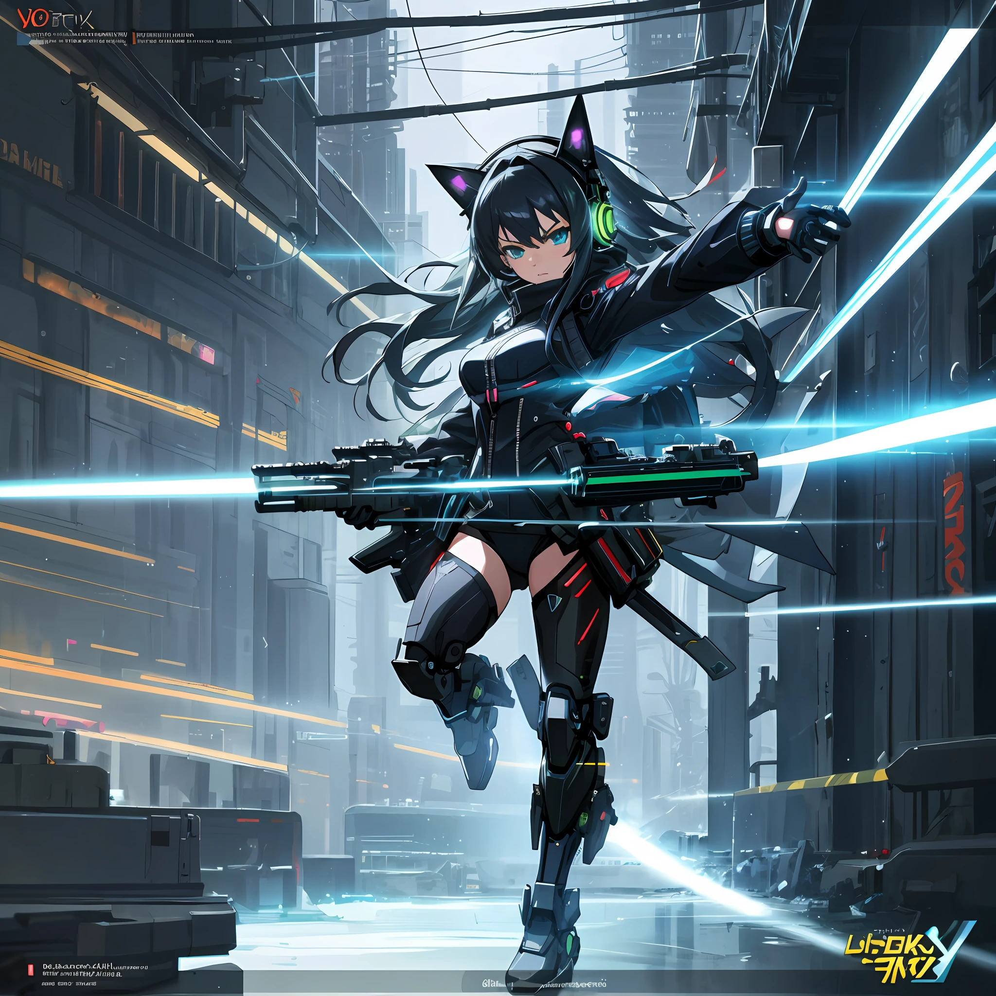 ((Beautiful One Woman)), 30 years old, very sexy body, breasts looking directly at camera, sexy expression, 3d,anime character with green long hair and blue eyes in morning futuristic city, futuristic black jacket, digital cyberpunk anime art, bad anime 8k, best anime 4k konachan wallpapers, anime style 4k, digital cyberpunk - anime art, Anime Art Wallpapers 8k, Anime Wallpapers 4K, Anime Wallpapers 4K, Anime Art Wallpapers 4K, Anime Cyberpunk Art, Top Quality Digital Art, Full Body Close Up Shot, Stunning Art,With Futuristic Glowing Gun,Quick Movement,Realistic Detailed Depiction Background,Extremely Detailed Precision and Metal Costumes and Backgrounds、Tremendously Fine Mechanical Costumes and Backgrounds, Extremely detailed glittering costumes and backgrounds, costumes with detailed patterns, backgrounds and eyes, futuristic monitor installed in the background, chasing, upturned eyes, dissatisfied expression, frustration, mechanical glowing cyberpunk cat ears, realistic beautiful eyes, cyber headphones, angry, angry, absurd, high resolution, super detail, (1girl: 1.3), BREAK, radiant power, aura of coldness, shining armor BREAK, photo manipulation, altered reality, fantastic scenes, digital artistry, creative editing, inspiring stories, impressive visual breaks, kinetic art, interactive installations, dynamic movement, engineering ingenuity, captivating visuals, gun pointing,