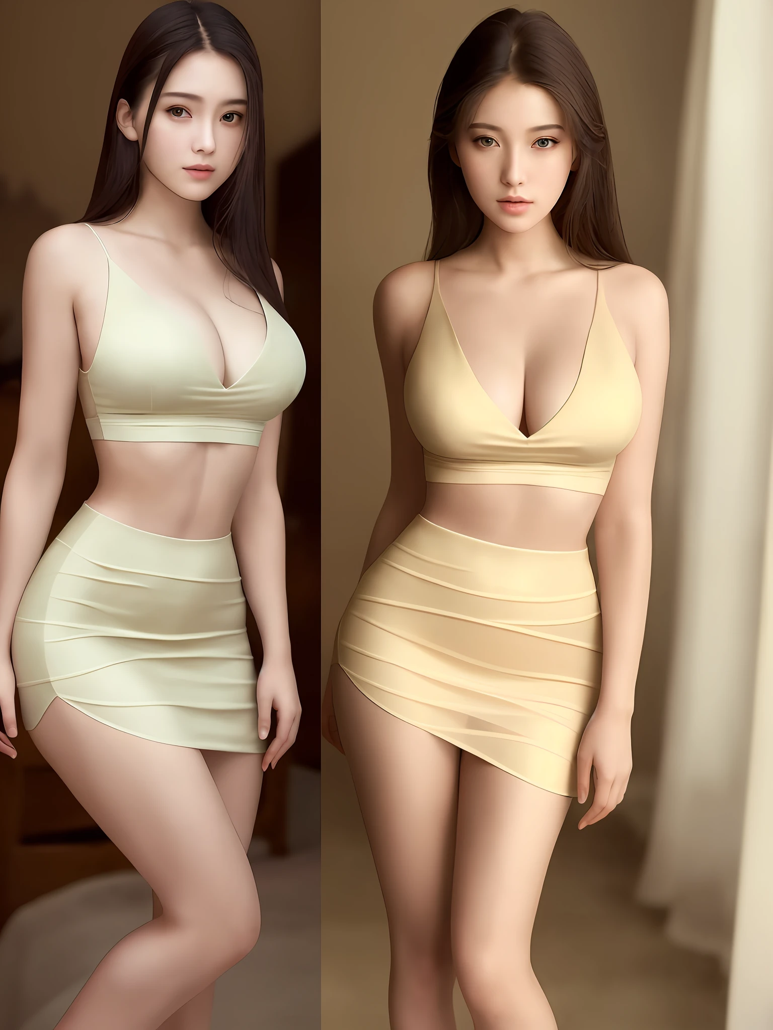 (8k, best quality, masterpiece:1.2), (realistic, photo-realistic:1.37), best quality,masterpiece,unity,an extremely decision and beautiful,extremely detailed,Amazing,fine detail, masterpiece, best quality, very detailed, a beautiful detailed girl, very beautiful and delicate eyes and face, beautiful detailed eyes, light on the face, soft face, gentle, cute, Asian, full body photo, 18 years old, gorgeous complex deep V sheer gauze skirt, sexy pose, bedroom, golden ratio body, focused cleavage, slender and tall body,