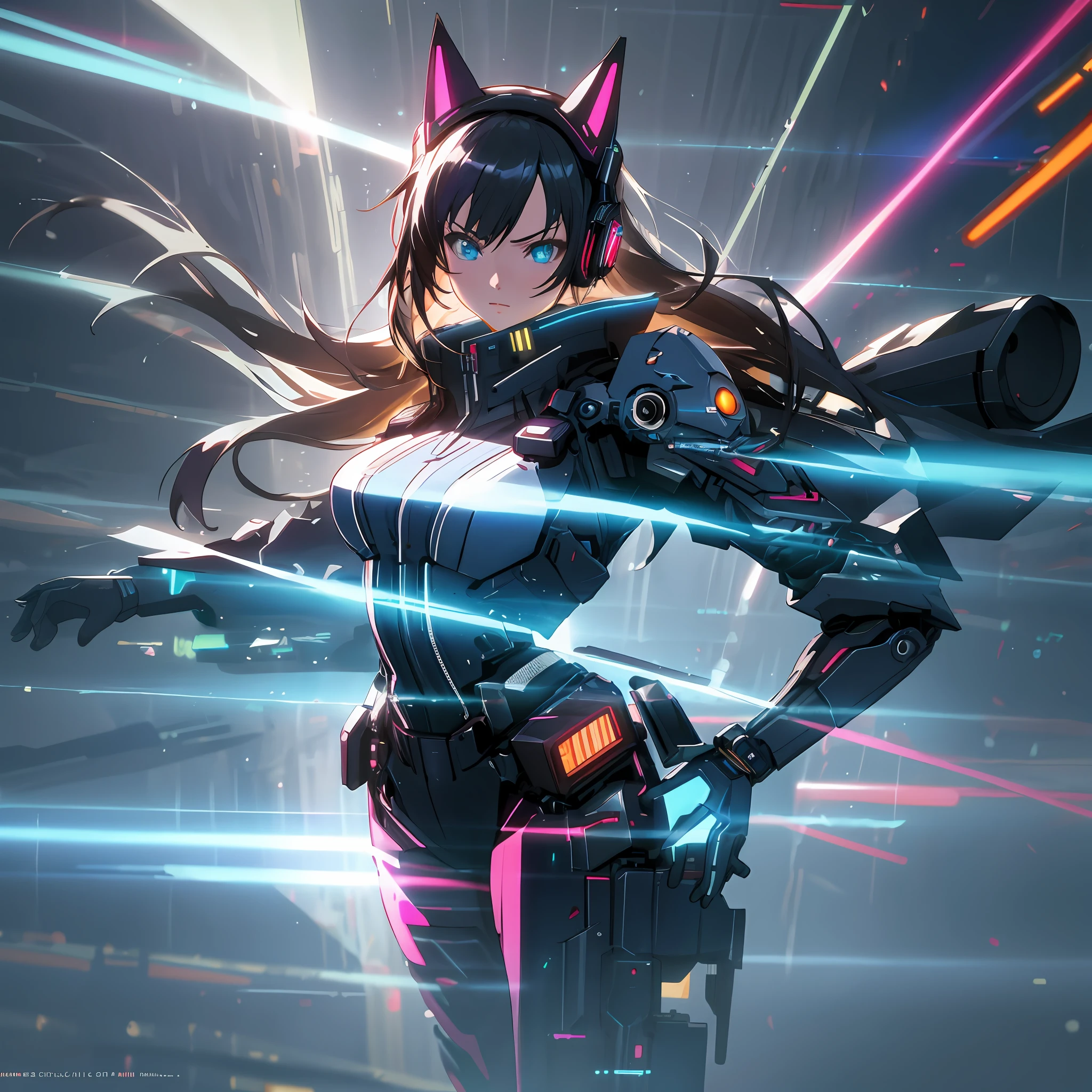 ((Beautiful One Woman)), 30 years old, very sexy body, breasts looking directly at camera, sexy expression.8k,3d,anime character with long hair and blue eyes in futuristic city at night,rainbow takes, futuristic black jacket, digital cyberpunk anime art, bad anime 8k, best anime 4k konachan wallpapers, anime style 4k, Digital Cyberpunk - Anime Art, Anime Art Wallpapers 8k, Anime Wallpapers 4K, Anime Wallpapers 4K, Anime Art Wallpapers 4K, Anime Cyberpunk Art, Top Quality Digital Art, Full Body Close Up Shots, Stunning Art, With Futuristic Glowing Guns, Quick Movements, Realistic Detailed Depiction Backgrounds, Tremendously Detailed Precise and Metal Costumes and Backgrounds, Extremely detailed mechanical costumes and backgrounds, extremely detailed shiny costumes and backgrounds, costumes and backgrounds and eyes with detailed patterns, futuristic monitor installed in the background, chasing, upward eyes, dissatisfied expression, frustration, mechanical glowing cyberpunk cat ears, realistic beautiful eyes, cyber headphones, angry, angry, absurd, high resolution, super detailed, (1girl: 1.3), BREAK, MANIPULATION OF LIGHT, RADIANT POWER, AURA OF COLDNESS, GLOWING ARMOR BREAK, MANIPULATION OF PHOTOS, ALTERED REALITY, FANTASTIC SCENES, DIGITAL ARTISTRY, CREATIVE EDITING, INSPIRING STORIES, IMPRESSIVE VISUAL BREAKS, KINETIC ART, INTERACTIVE INSTALLATIONS, DYNAMIC MOVEMENT, ENGINEERING INGENUITY, CAPTIVATING VISUALS,