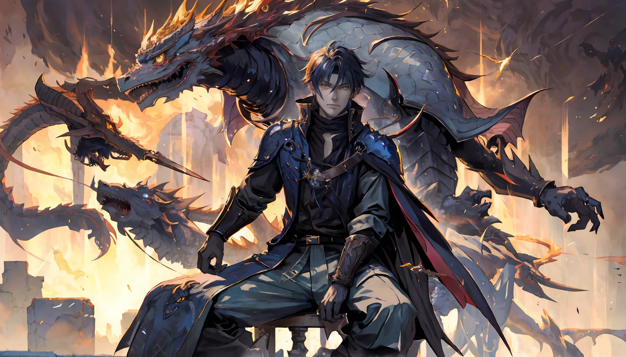 anime - style illustration of a man with a dragon on his back, epic anime fantasy, epic anime style, by Yang J, anime epic artwork, dragon knight, epic fantasy art style, human and dragon fusion, advanced digital anime art ”, anime fantasy illustration, badass anime 8 k, epic fantasy style art, anime in fantasy style, epic fantasy style, detailed digital anime art