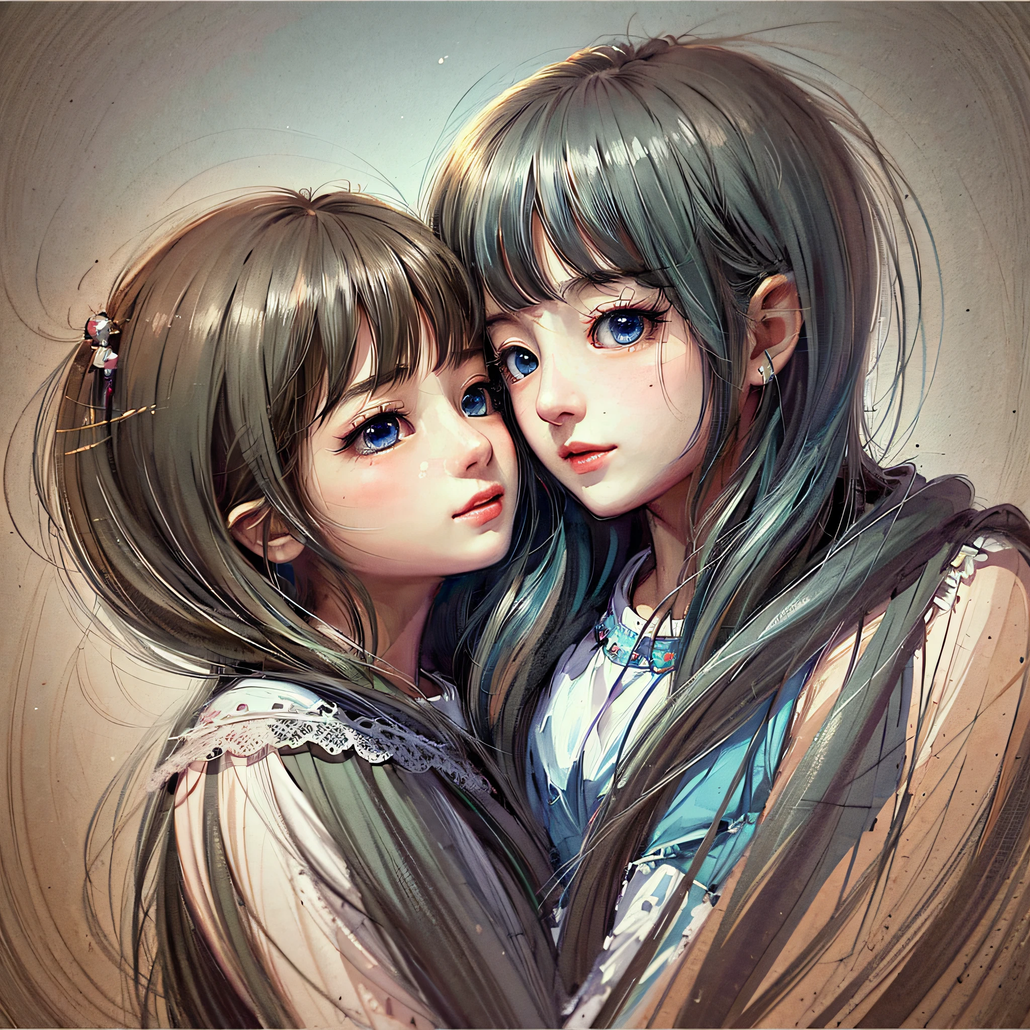 anime couple hugging each other with blue eyes, two beautiful anime girls, cute anime girl portraits, beautiful gemini twins portrait, beautiful anime art style, a beautiful artwork illustration, alena aenami and lilia alvarado, beautiful anime style, anime style illustration, digital art on pixiv, anime girls, anime styled digital art, cute digital art, realistic anime artstyle