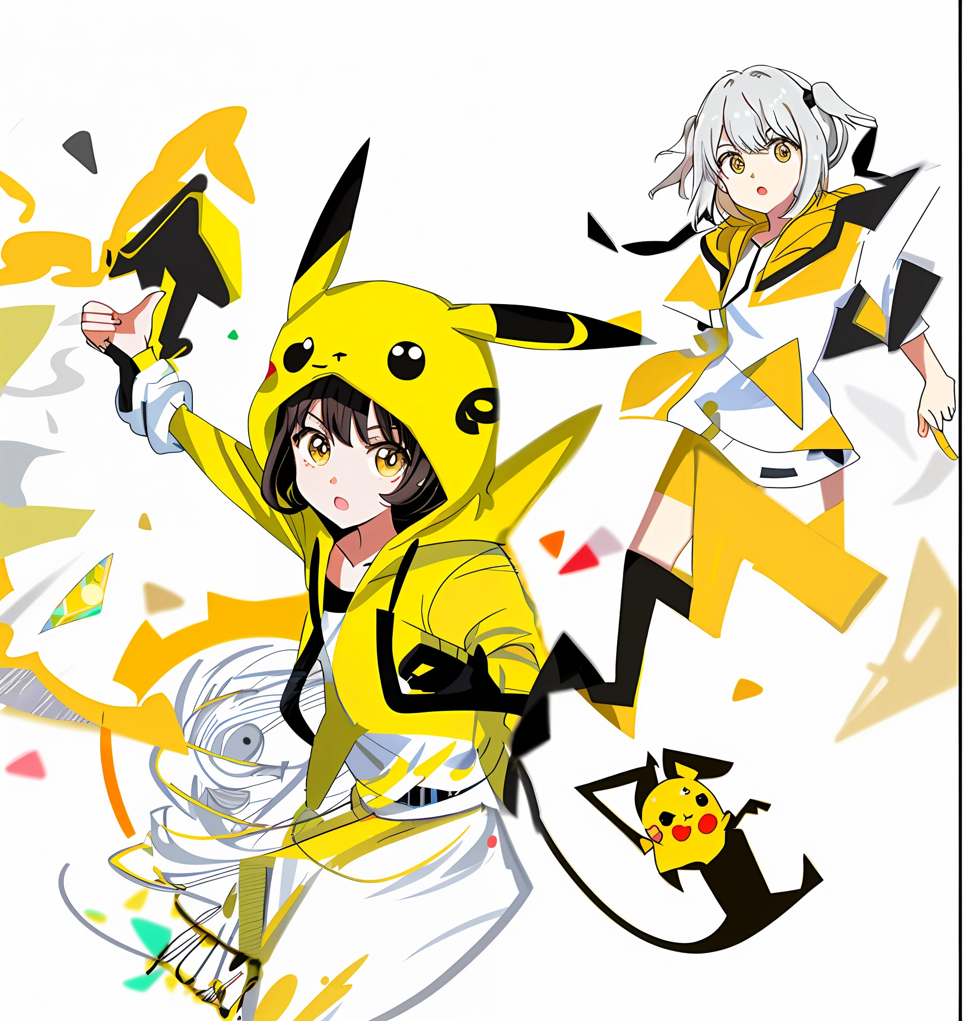 PadoruMeme 1girl, Pikachu girl, Pikachu hoodie, yellow and black hoodie