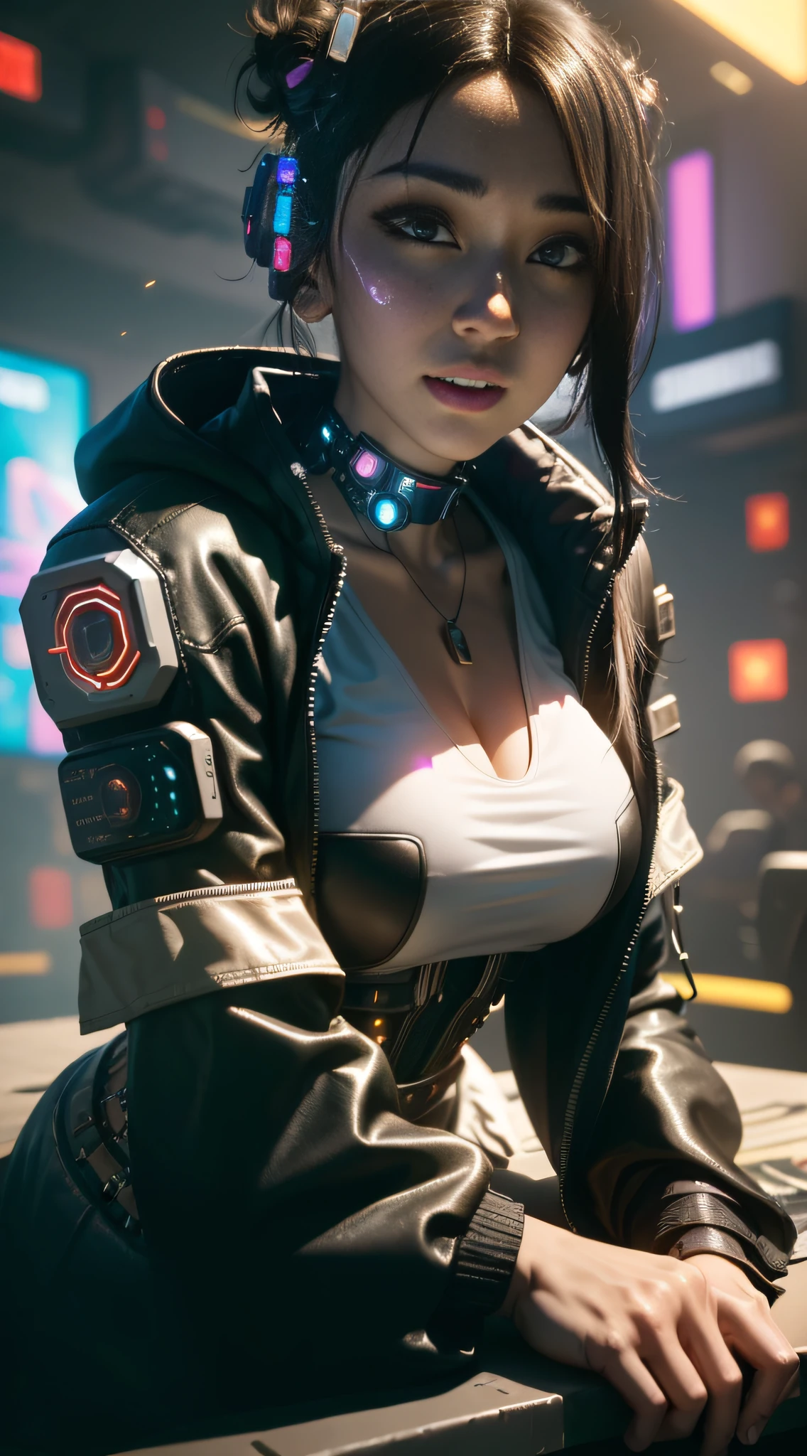 ((Best quality)), ((masterpiece)), (highly detailed:1.3), 3D, beautiful, (cyberpunk:1.6), in space, nebulous, (holding_sex toys:1.3), laser, (1Female mecha:1.3), naked sexy body, facing the audience, bright eyes, naked whole body, (flying, descending, dynamic, motion blur around: 1.4), (huge wings of wicks: 1.6), looking up, glowing_eyes, mecha, panorama, background is earth, nebula, space, particles, Reality, HDR (High Dynamic Range), Ray Tracing, NVIDIA RTX, Super Resolution, Unreal 5, Subsurface Scattering, PBR Textures, Post-Processing, Anisotropic Filtering, Depth of Field, Maximum Clarity and Clarity, Multilayer Textures, Albedo and Specular Maps, Surface Shading, Accurate Simulation of Light-Material Interaction, Perfect Proportions, Octane Render, Two-Tone Lighting, Large Aperture, Low ISO, white balance, rule of thirds, 8K RAW, efficient sub-pixel, sub-pixel volume product, (best quality), (Japanese: 0.5), (Korean: 0.8), (Liu Yi Fei: 1.5) long hair, (large chest: 1.2), (underboob: 1.5), (black transparent lace mini skirt: 1.5)