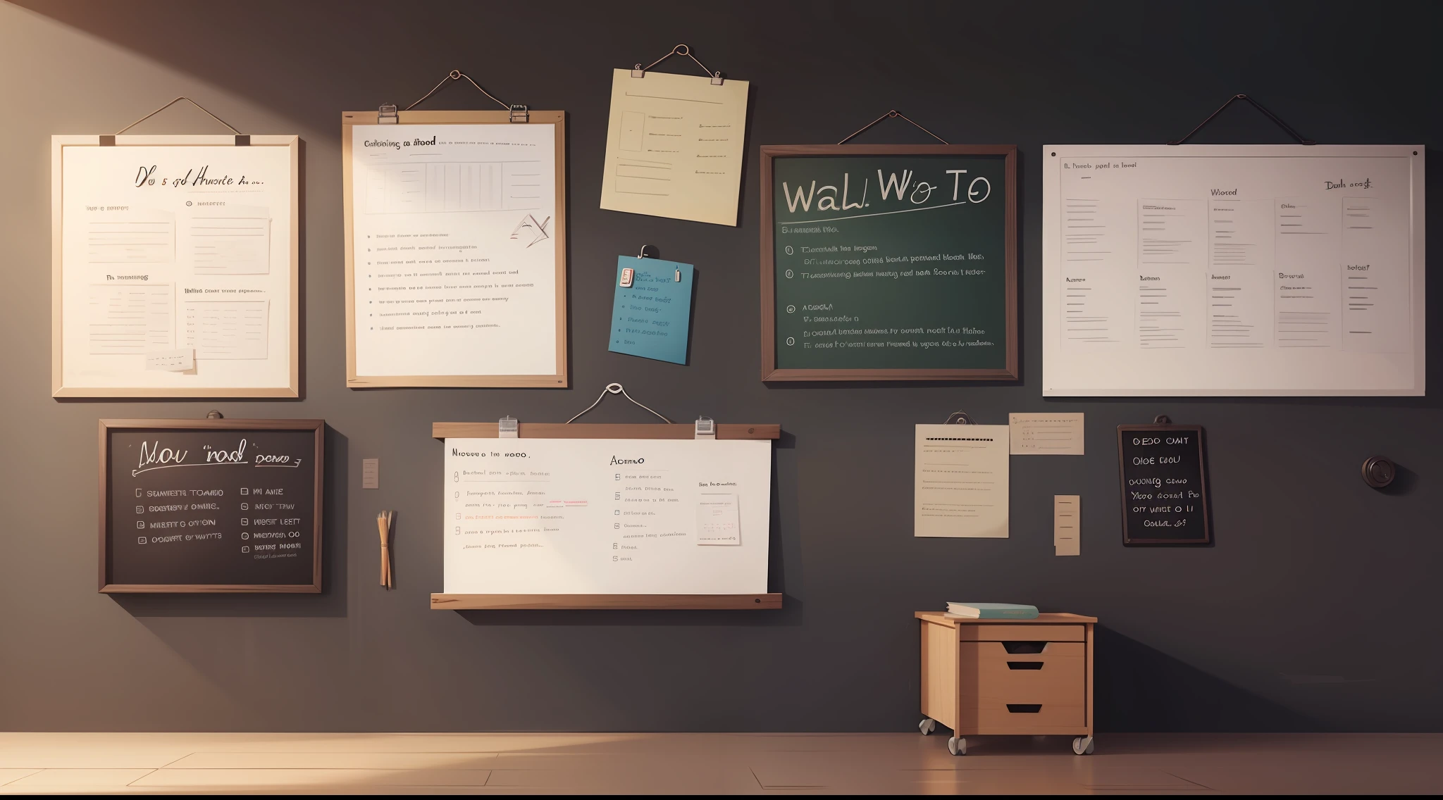 A wall with a to-do list, cartoon