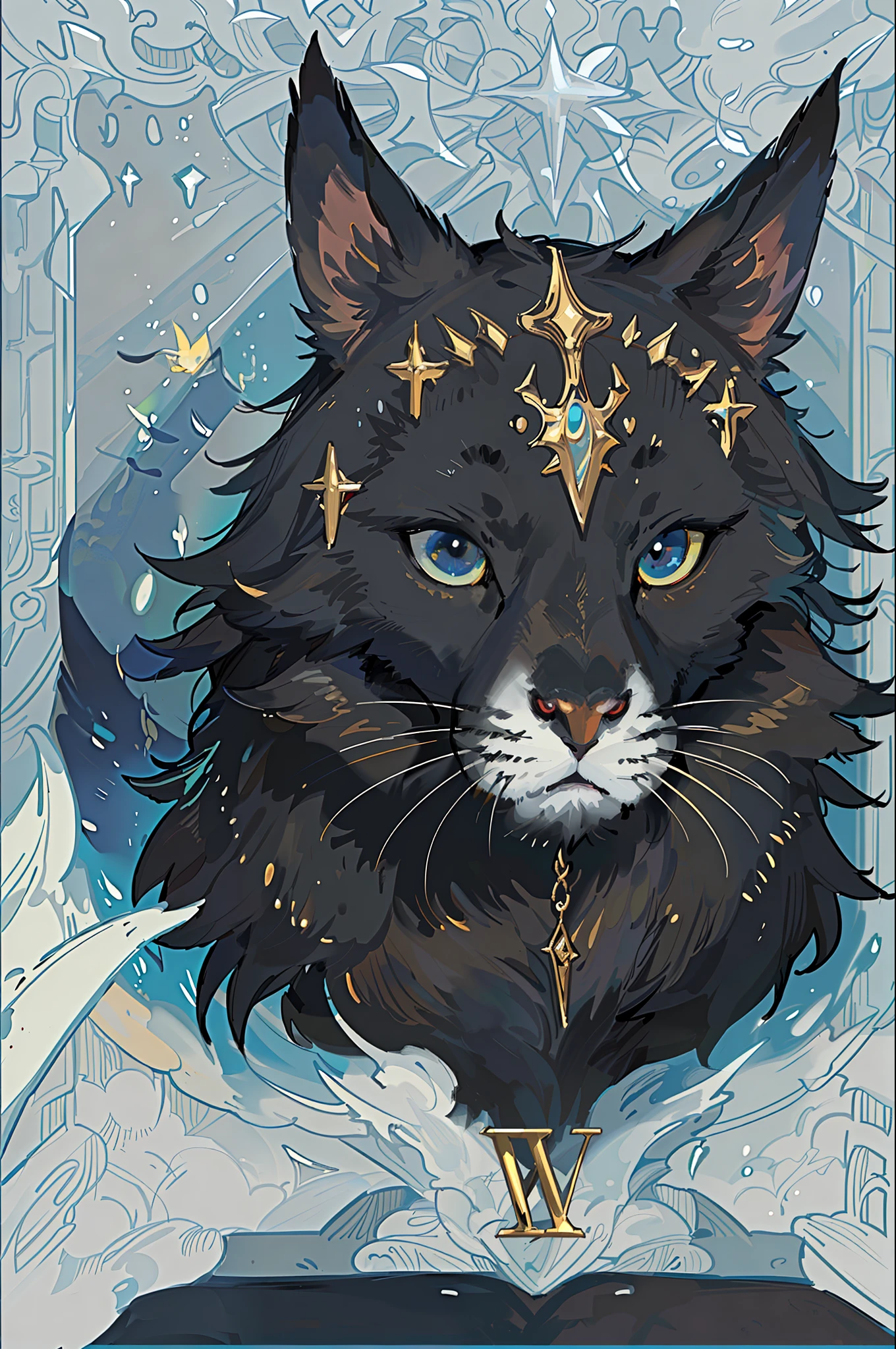 masterpiece, best quality, high quality, High definition, High quality texture, High quality shadow, A black phanter, fur, black phanter face, animal, high detailed art, majestic, stylized, tarot card cover,
