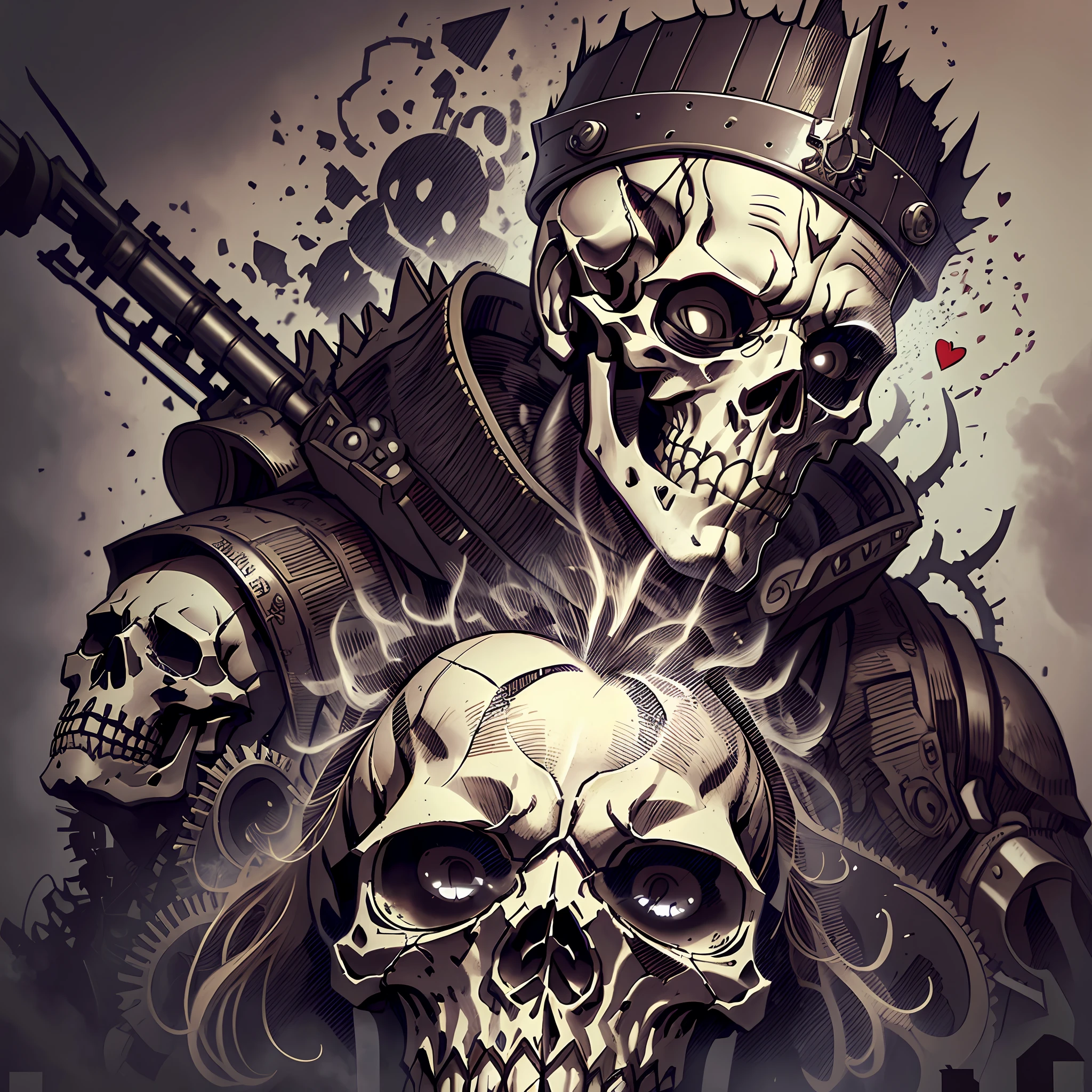 skull in military uniform holding a sniper, a skeleton holding a sniper, iron portrait hearts, (smoke), iron hearts portrait style, skeletons holding snipers, man's head is a skull, by Ludwik Konarzewski, by Aleksander Kobzdej, by Dechko Uzunov --auto --s2