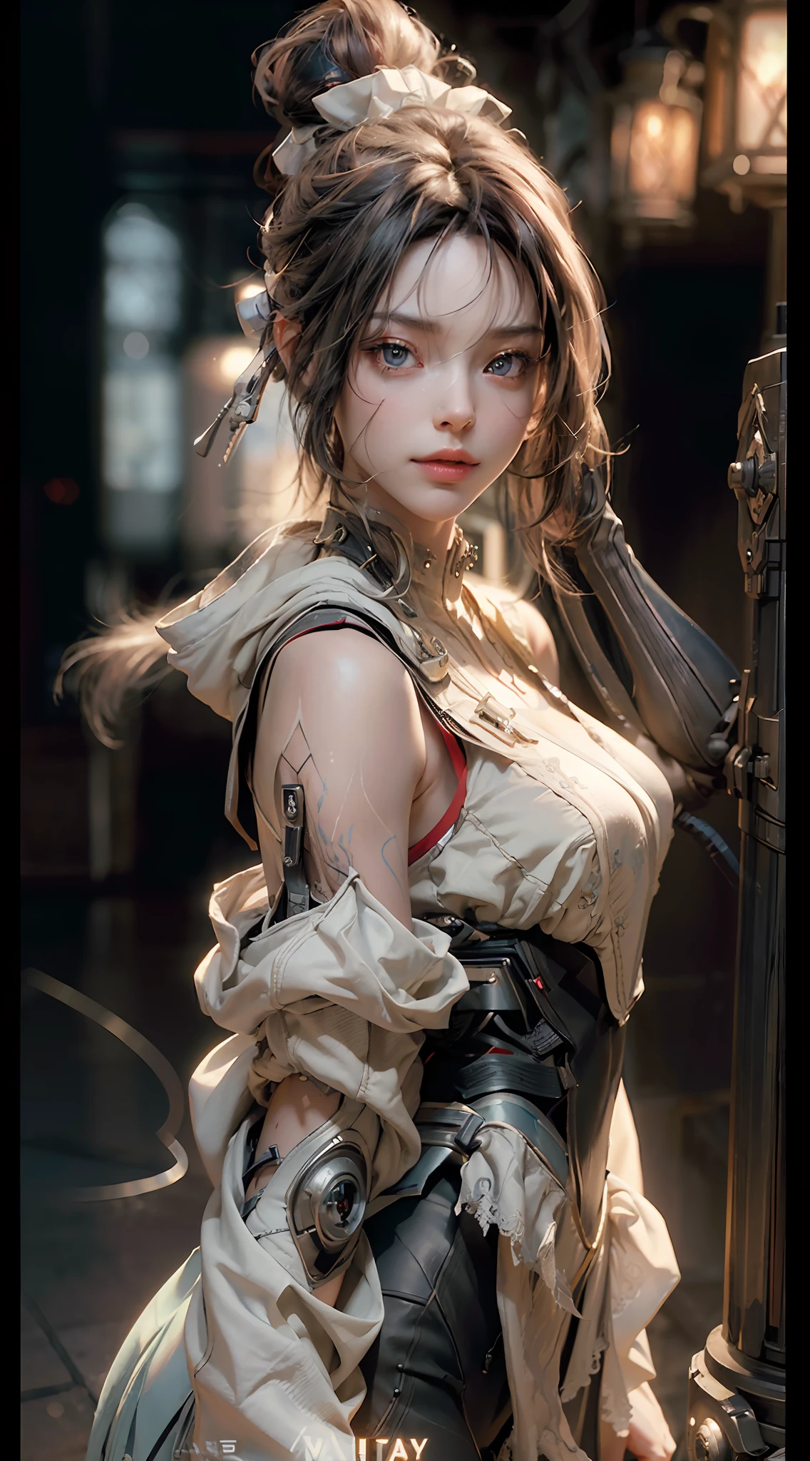 ((Best quality)), ((masterpiece)), (detailed:1.4), 3D, an image of a beautiful cyberpunk female,HDR (High Dynamic Range),Ray Tracing,NVIDIA RTX,Super-Resolution,Unreal 5,Subsurface scattering,PBR Texturing,Post-processing,Anisotropic Filtering,Depth-of-field,Maximum clarity and sharpness,Multi-layered textures,Albedo and Specular maps,Surface shading,Accurate simulation of light-material interaction,Perfect proportions,Octane Render,Two-tone lighting,Wide aperture,Low ISO,White balance,Rule of thirds,8K RAW,