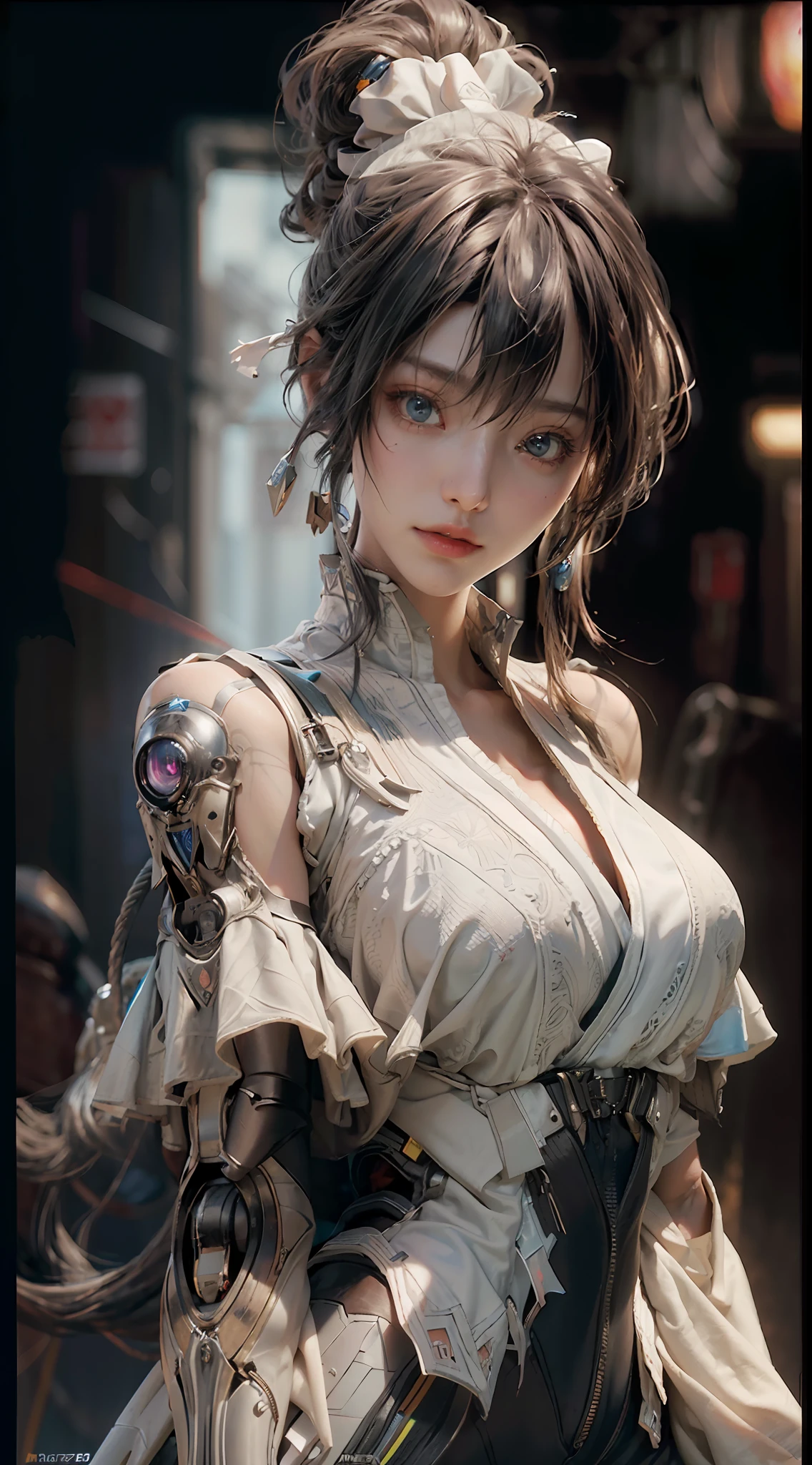 ((Best quality)), ((masterpiece)), (detailed:1.4), 3D, an image of a beautiful cyberpunk female,HDR (High Dynamic Range),Ray Tracing,NVIDIA RTX,Super-Resolution,Unreal 5,Subsurface scattering,PBR Texturing,Post-processing,Anisotropic Filtering,Depth-of-field,Maximum clarity and sharpness,Multi-layered textures,Albedo and Specular maps,Surface shading,Accurate simulation of light-material interaction,Perfect proportions,Octane Render,Two-tone lighting,Wide aperture,Low ISO,White balance,Rule of thirds,8K RAW,