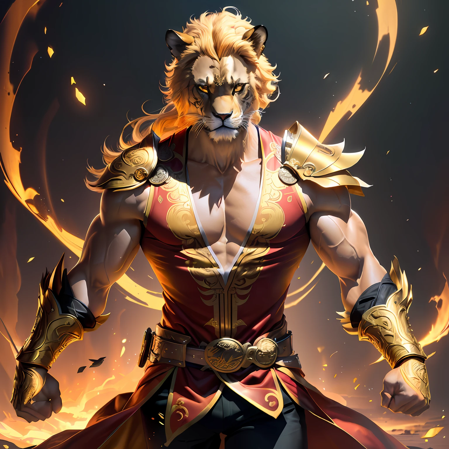 Golden lion with coin