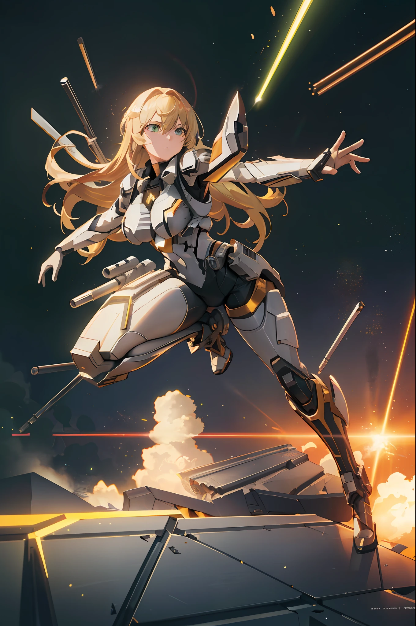 a girl running and shooting a rail gun, smoke, explosion, (battlefield:1.4), (running:1.4), (shooting:1.4), (Rail gun:1.4), (Thick Body:1.4), (Long Blond Hair:1.4), Green Eyes, HDR (High Dynamic Range), Ray Tracing, NVIDIA RTX, Super-Resolution, Unreal 5, Subsurface Scattering, PBR Texturing, Post-Processing, Anisotropic Filtering, Depth-Of-Field ,Maximum Clarity And Sharpness, Multi-Layered Textures, Albedo And Specular Maps, Surface Shading, Accurate Simulation Of Light-Material Interaction, Octane Render, Two-Tone Lighting, Low ISO, White Balance, Rule Of Thirds, Wide Aperture, 8K RAW, Efficient Sub-Pixel, Sub-Pixel Convolution, (Luminescent Particles:1.4), {{Masterpiece, Best Quality, Extremely Detailed CG, Unity 8k Wallpaper, 3D, Cinematic Lighting, Lens Flare}},