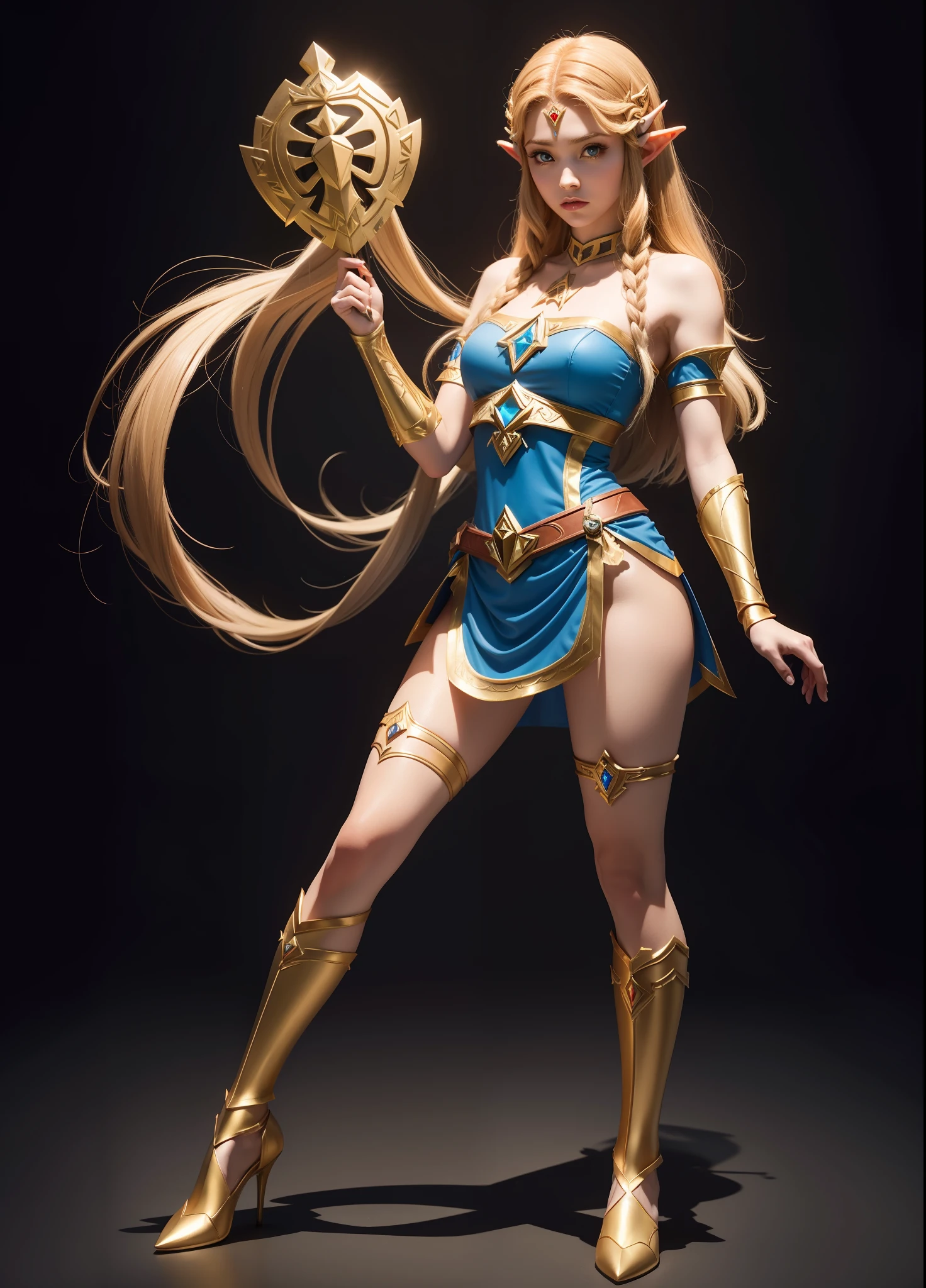 Full body, Princess Zelda with spider woman costume, 16k, highres, best quality, award-winning, high details, anatomically correct, masterpiece, UHD, ccurate, retina