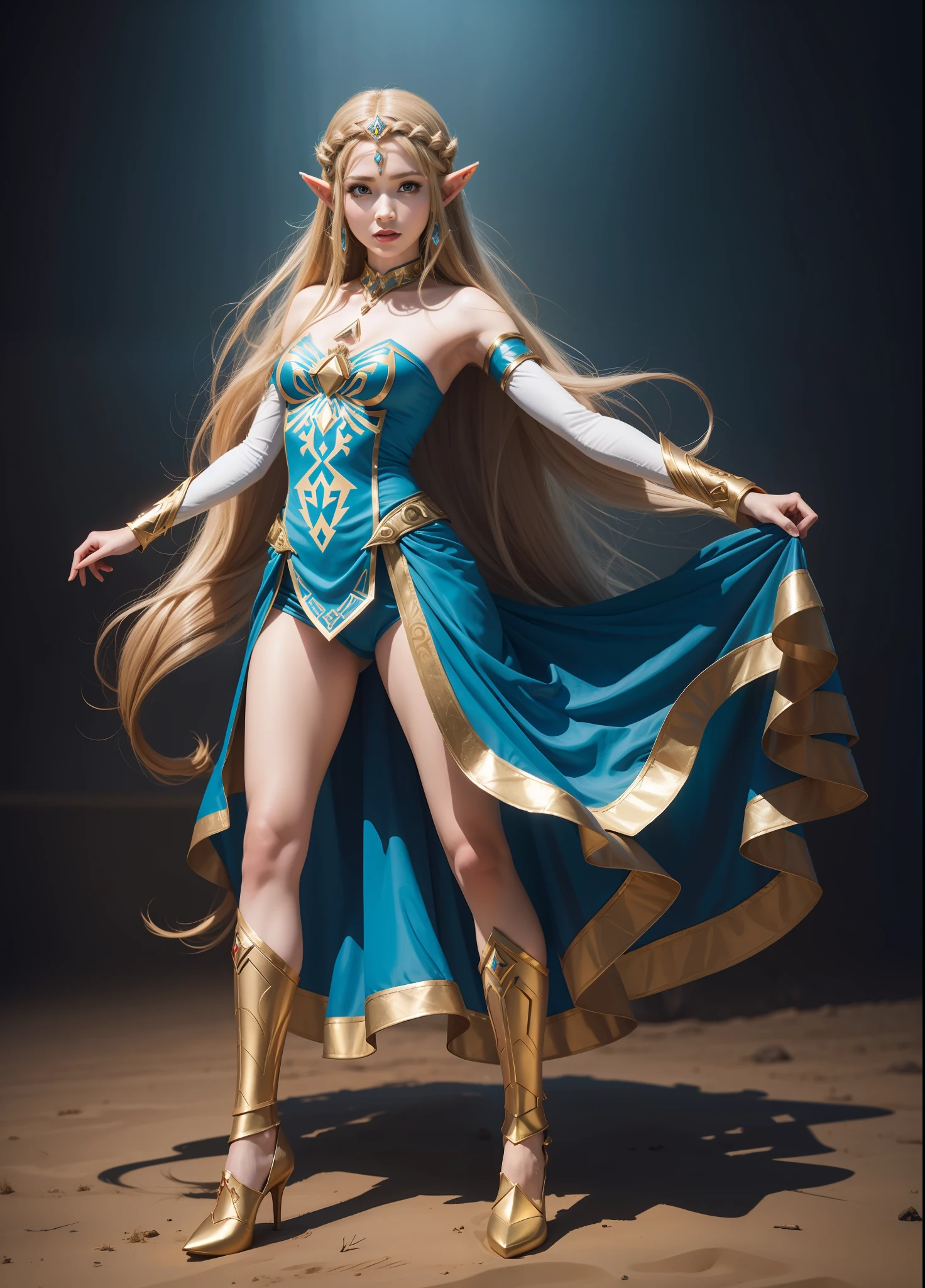 Full body, Princess Zelda with spider woman costume, 16k, highres, best quality, award-winning, high details, anatomically correct, masterpiece, UHD, ccurate, retina