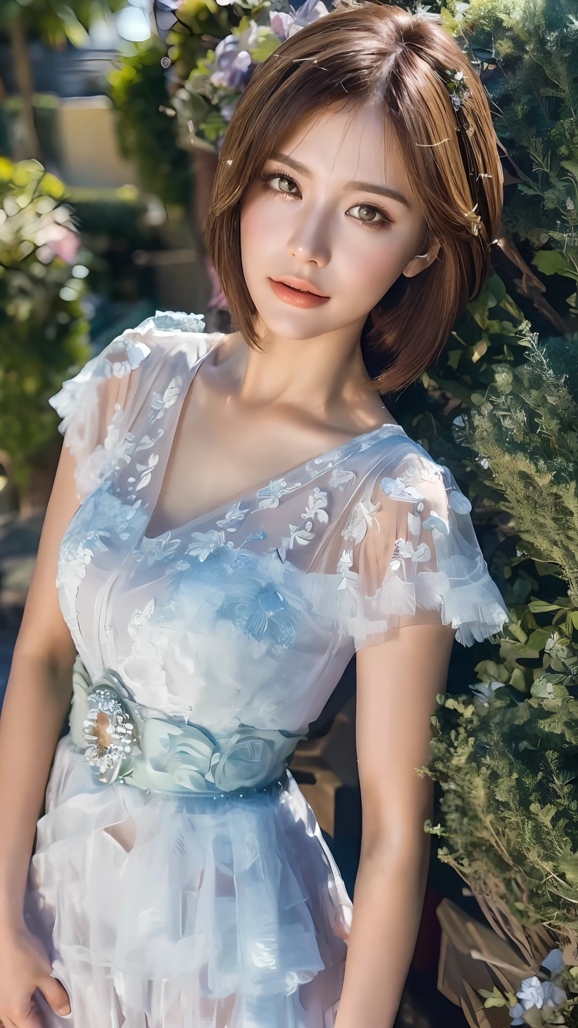 ((Best Quality, 8K, Masterpiece: 1.3)), Focus: 1.2, Perfect Body Beauty: 1.4, Buttocks: 1.2, (Layered Hairstyle: 1.2), Daytime, Outdoor, Highly Detailed Face and Skin Texture, Fine Eyes, Double Eyelids, Skin Whitening, Long Hair, Weddingdress,