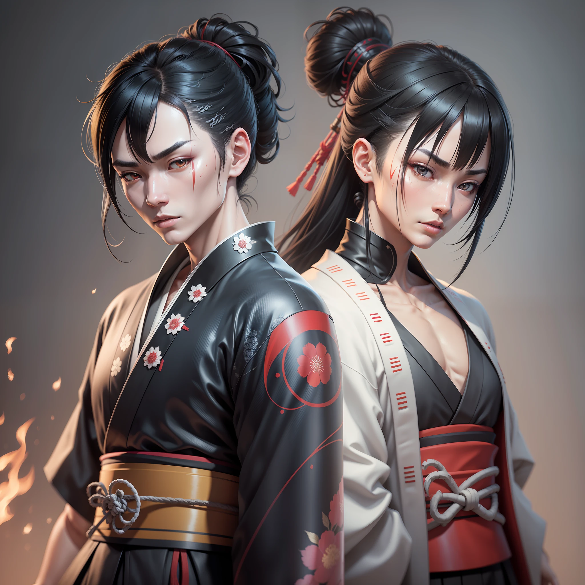 Kimono samurai man,tied and shredded hair,black hair,pale skin,left arm of bone,scar on face,Detailed,3D,Unreal Engine 5 4K UHD image, Unreal Engine 5, Unreal Engine 5 Tech Demo, menacing. Unreal 5, Unreal Engine 5 Showcase, Unreal Engine 5 Demo, Unreal Engine 5 Detail, Cinematic Unreal Engine 5, Unreal Engine 5