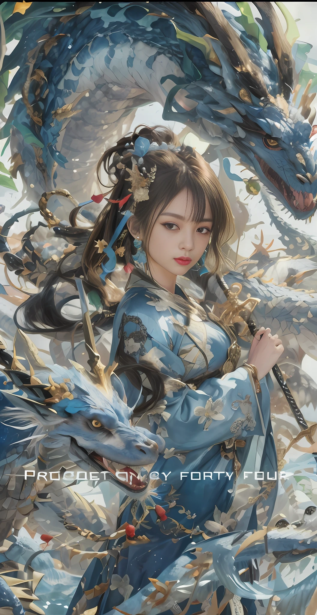 a woman in a blue dress holding a sword and a dragon, by Yang J, chinese fantasy, palace ， a girl in hanfu, the dragon girl portrait, beautiful character painting, a beautiful fantasy empress, xianxia fantasy, trending on cgstation, by Chen Lin, anime fantasy illustration, ((a beautiful fantasy empress)), inspired by Lan Ying, fantasy art style