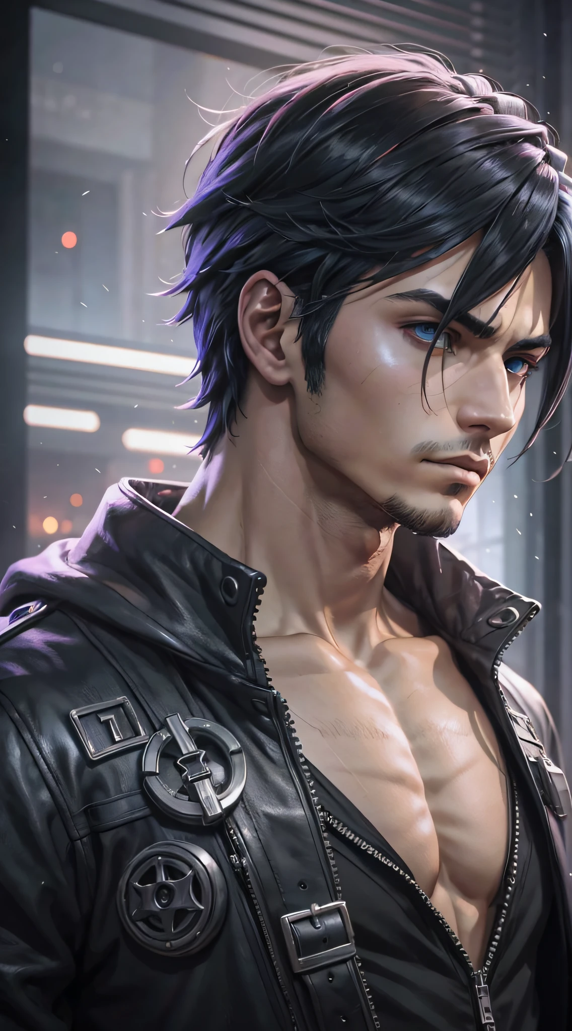 Anime male protagonist. Mysterious and enigmatic
. Unique and original
. Unconventional and non-conformist
. Ambitious and visionary
. Sophisticated and refined;
. Impressive and imposing
. Calm and composed
. Serious and reserved
. Silent and reserved) hyper detail, high resolution, super detail, best quality, amazing, top quality, extremely detailed CG Unity 8k wallpaper, cinematic lighting, cyberpunk, dark boy, --auto --s2