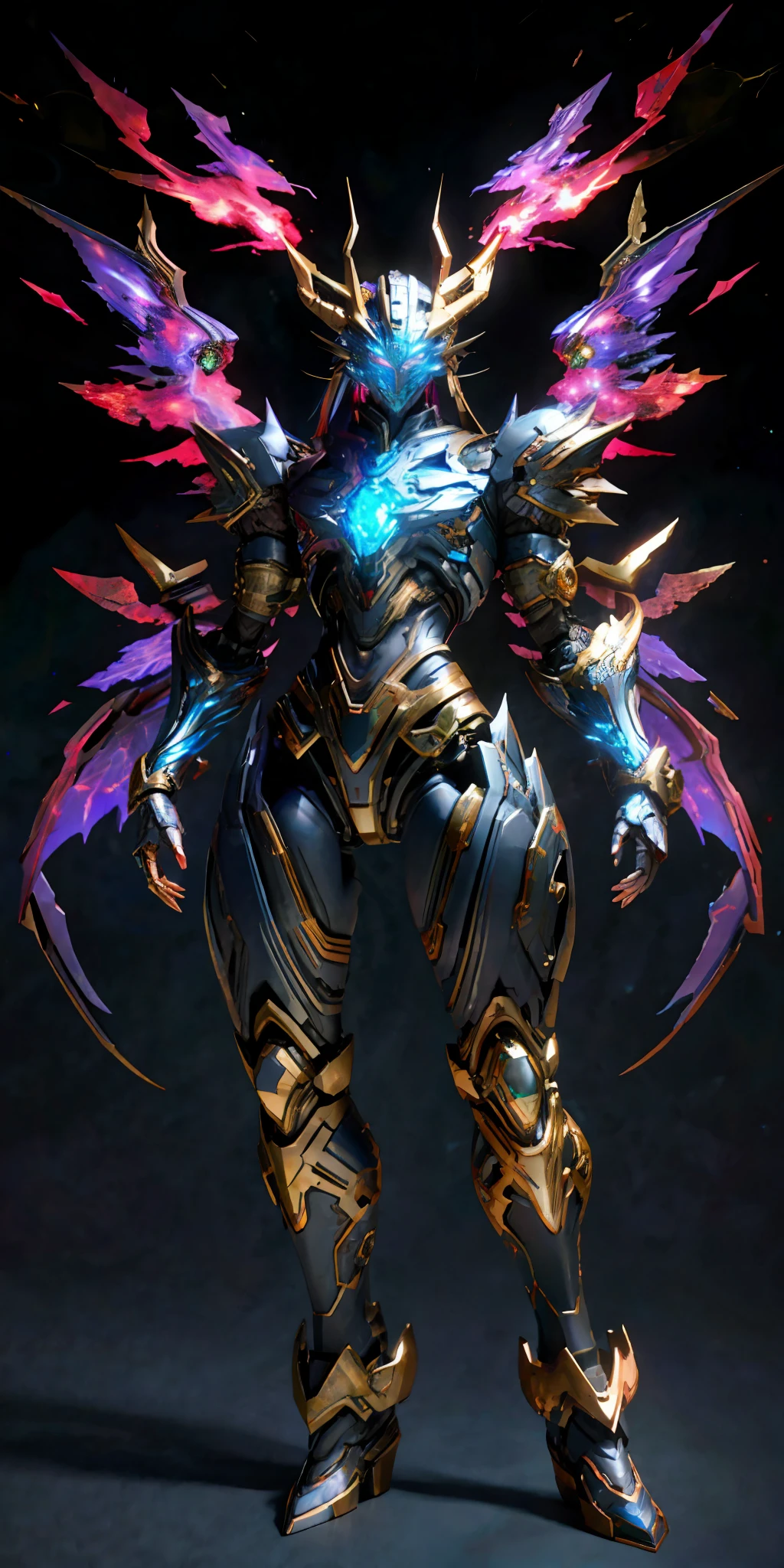 Masterpiece Anime Robot beutiful blue magma skin golem cat girl magic, aesthetic_eyes, detailed eyes, demon horn, wings, glowing, random fantasy hair, multicolored hair, body detailed, random very angry face, detailed face, Saenyo Ancalagon Anthropomorphic majestic Guardian| finely detailed Obsidian and Lava armor | cinematic lighting | intricate filigree metal design | 8k | unreal engine | octane render | aesthetic_eyes, detailed eyes, body detailed, ahegao, detailed face, highly detailed, fantasy background, blush, cat_ears_earrings hair_ornament highres jewelry triple_earring, detailed all, solo, fightning stance, magic circle, electrification, lightning effect, ray tracing, detailed all, show your ability A.I, 4K Ultra HD. add face mask, add fullface mask, mouth and nose covered by mask, robot, (full body:1.4), Glowing Eyes, Glowing skin, Glowing Particle