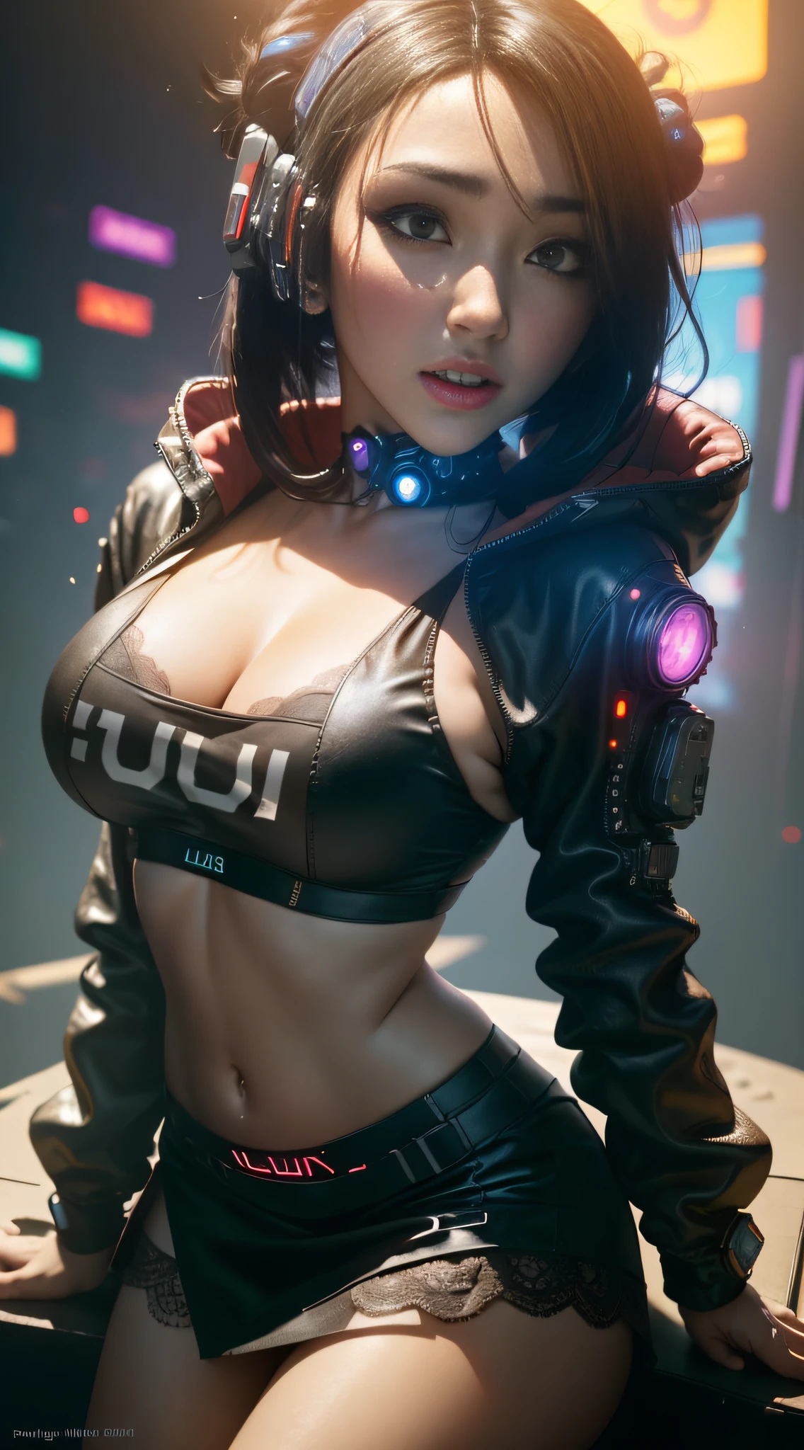 ((Best quality)), ((masterpiece)), (highly detailed:1.3), 3D, beautiful, (cyberpunk:1.6), in space, nebulous, (holding_sex toys:1.3), laser, (1Female mecha:1.3), naked sexy body, facing the audience, bright eyes, naked whole body, (flying, descending, dynamic, motion blur around: 1.4), (huge wings of wicks: 1.6), looking up, glowing_eyes, mecha, panorama, background is earth, nebula, space, particles, Reality, HDR (High Dynamic Range), Ray Tracing, NVIDIA RTX, Super Resolution, Unreal 5, Subsurface Scattering, PBR Textures, Post-Processing, Anisotropic Filtering, Depth of Field, Maximum Clarity and Clarity, Multilayer Textures, Albedo and Specular Maps, Surface Shading, Accurate Simulation of Light-Material Interaction, Perfect Proportions, Octane Render, Two-Tone Lighting, Large Aperture, Low ISO, white balance, rule of thirds, 8K RAW, efficient sub-pixel, sub-pixel volume product, (best quality), (Japanese: 0.5), (Korean: 0.8), (Liu Yi Fei: 1.5) long hair, (large chest: 1.2), (underboob: 1.5), (black transparent lace mini skirt: 1.5)