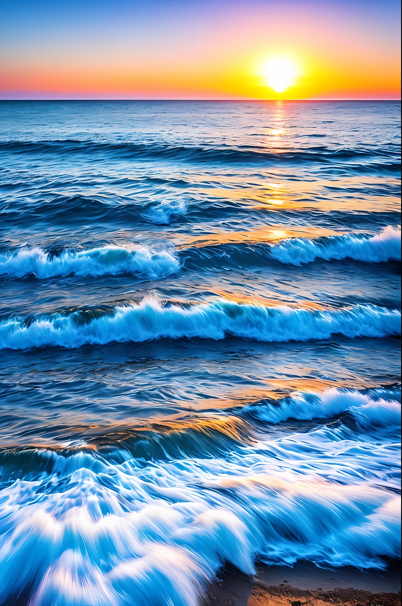 Gorgeous sunrise background with sea, blue water