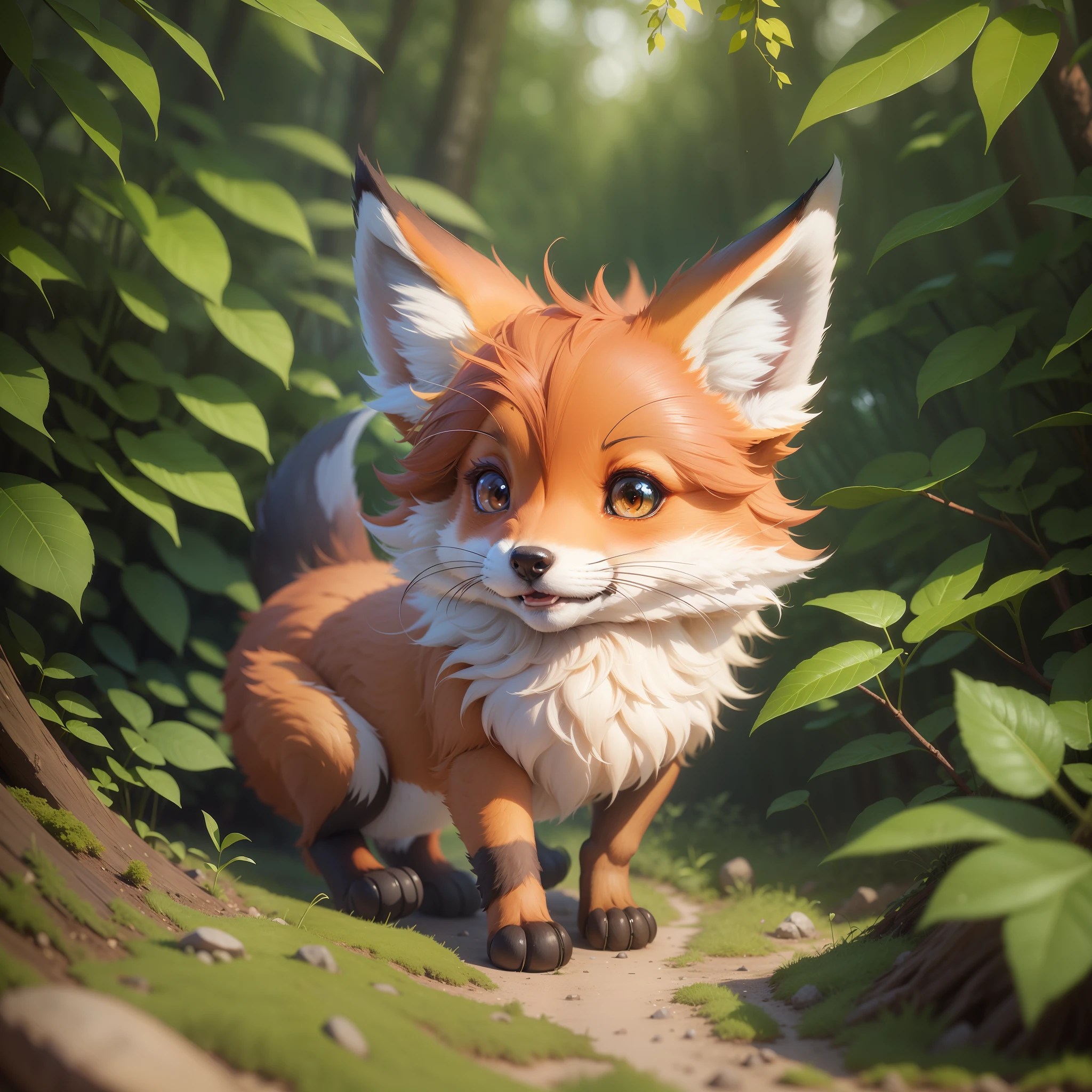 A cute little fox, in the forest, happy, innocent, smiling, lively, cute digital painting, realistic anime 3 D style, Guweiz style artwork, cute 3d rendering, cute digital art, 3d anime realistic, cute detailed digital art, Ross Tran 8 K, render a cute 3D anime fox, beautiful digital art --auto --s2