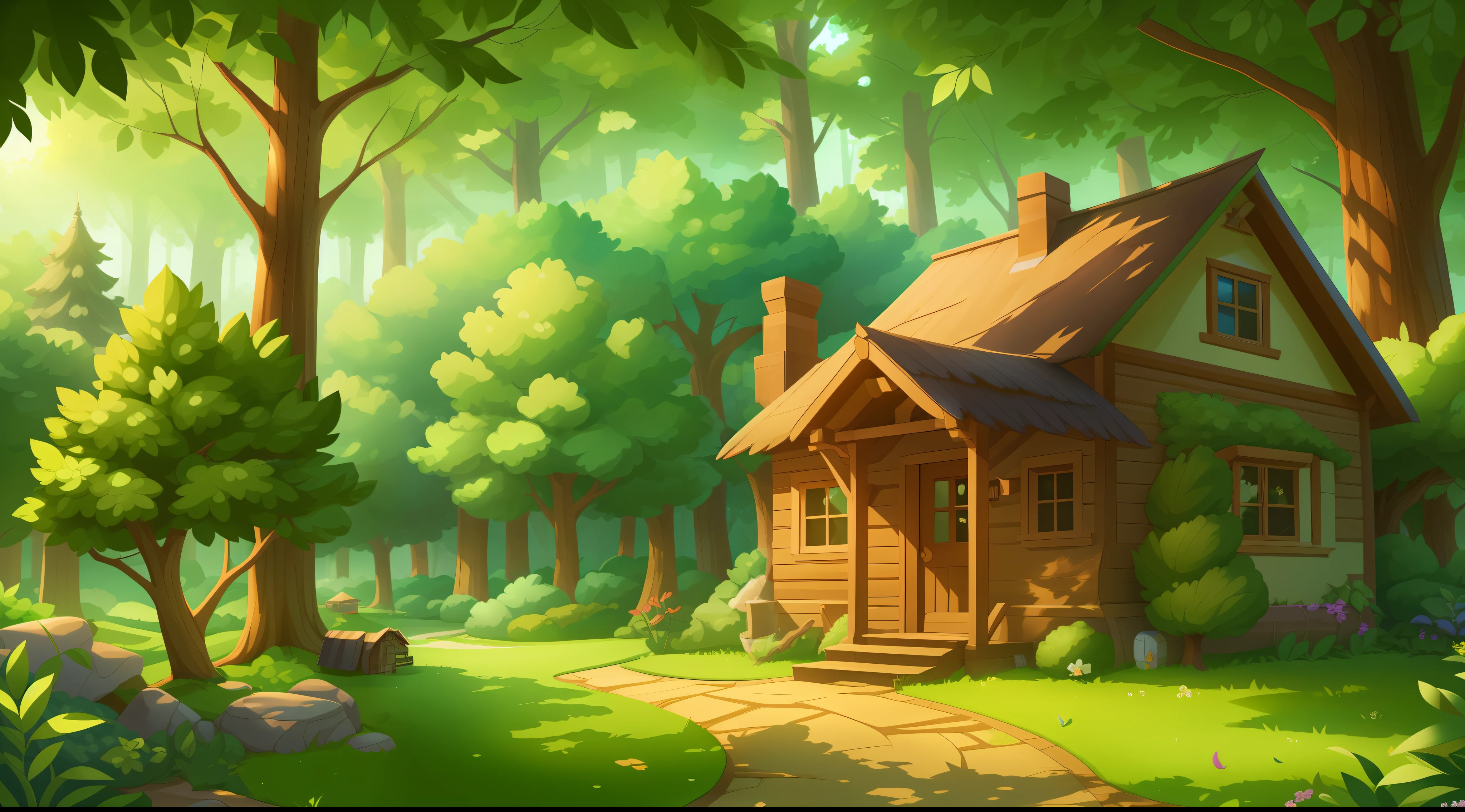 Masterpiece, best quality, (very detailed CG unit 8k wallpaper) (best quality), (best illustration), (best shadows) Nature', cottage, tree branch in foreground, super detailed --v6