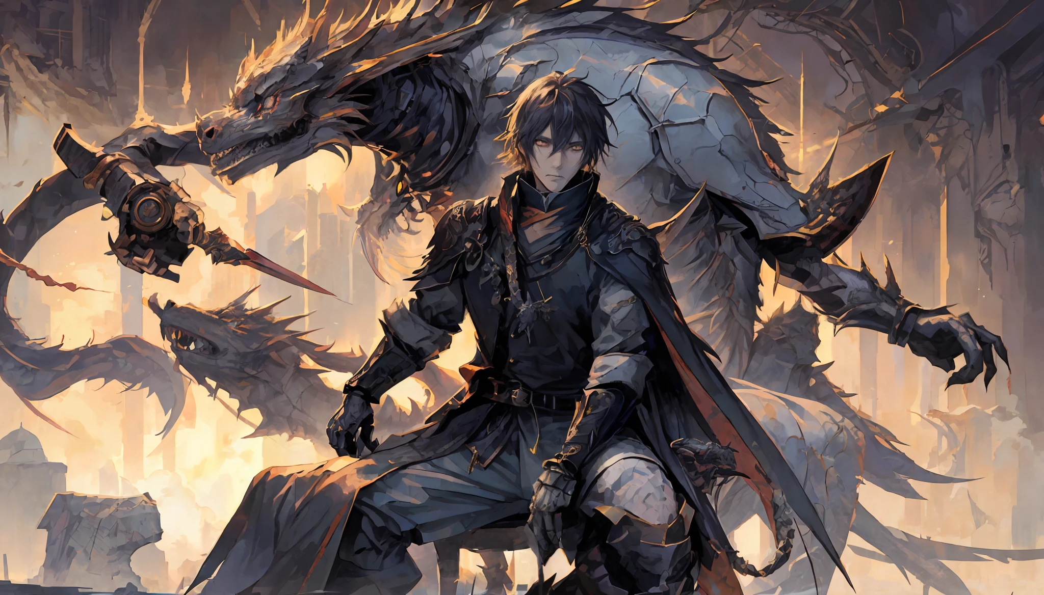 anime - style illustration of a man with a dragon on his back, epic anime fantasy, epic anime style, by Yang J, anime epic artwork, dragon knight, epic fantasy art style, human and dragon fusion, advanced digital anime art ”, anime fantasy illustration, badass anime 8 k, epic fantasy style art, anime in fantasy style, epic fantasy style, detailed digital anime art