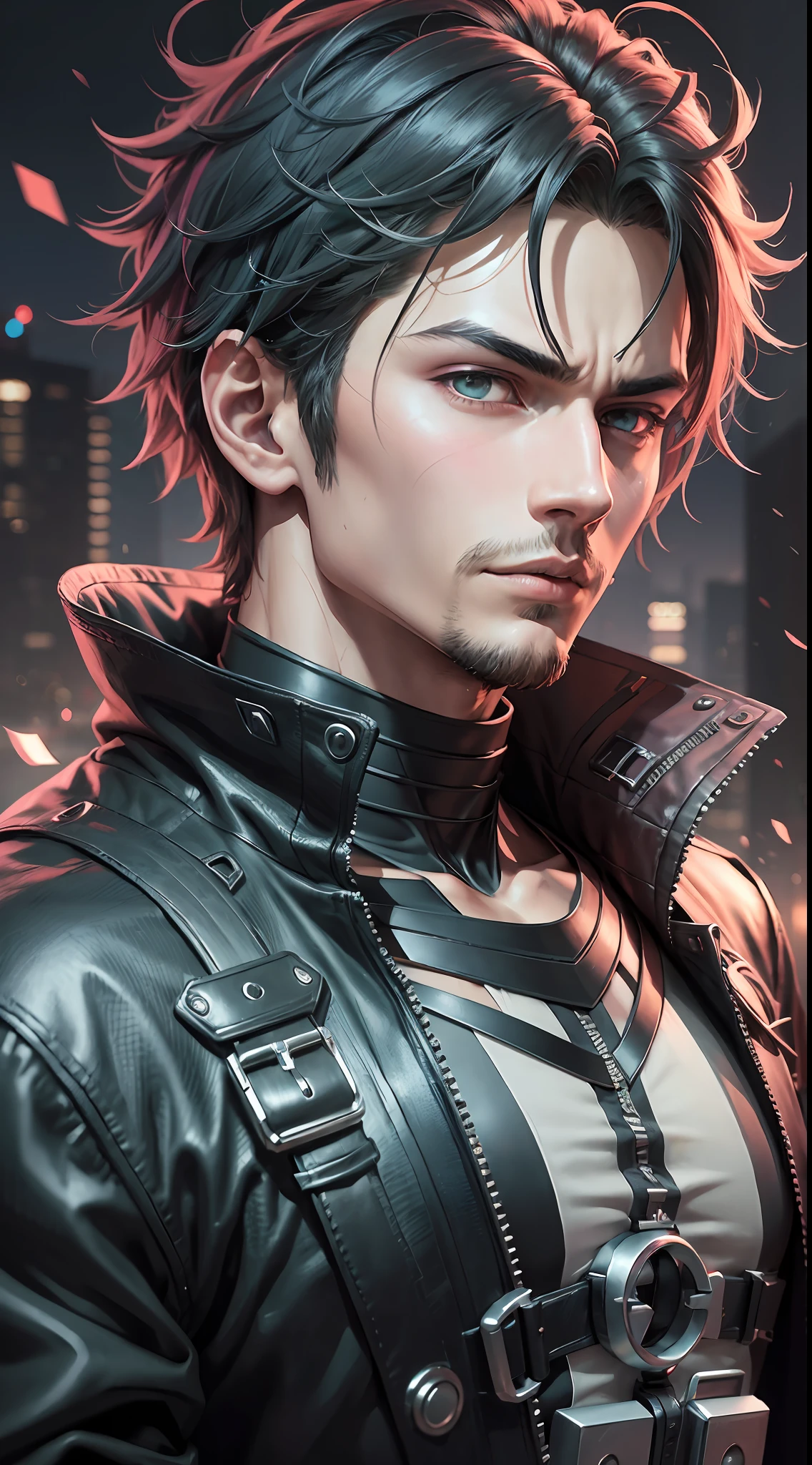 Anime male protagonist. Mysterious and enigmatic
. Unique and original
. Unconventional and non-conformist
. Ambitious and visionary
. Sophisticated and refined;
. Impressive and imposing
. Calm and composed
. Serious and reserved
. Silent and reserved) hyper detail, high resolution, super detail, best quality, amazing, top quality, extremely detailed CG Unity 8k wallpaper, cinematic lighting, cyberpunk, dark boy, --auto --s2