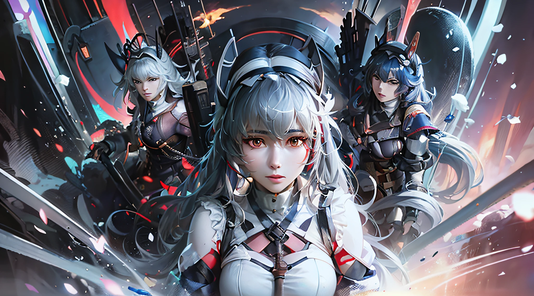 Close-up of a female character holding a sword, Kenfune Kiji style 4K Konachan wallpaper, Best Anime 4K, Anime style 4K, Bad Guy anime 8K, from Azur Lane, Arknights and Konpeki no Kantai. Kantai Collection Arcade, Azur Lane style female character close-up.