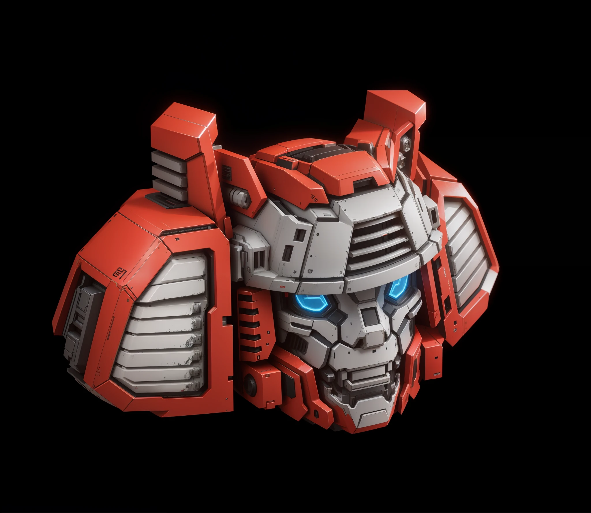 Robot Head, Epic Robot Head, Red Livery, Machine Structure, Complex, Real, Humanoid Mecha, Roland Ziervinskis 3d Render Art, Polycount Contest Winner, Humanoid Mech, 3D Render Stylized, Black Background, Beautiful Robot Character Design, Mecha Portrait, Mecha, Transformer Style, Realism, Right Hands