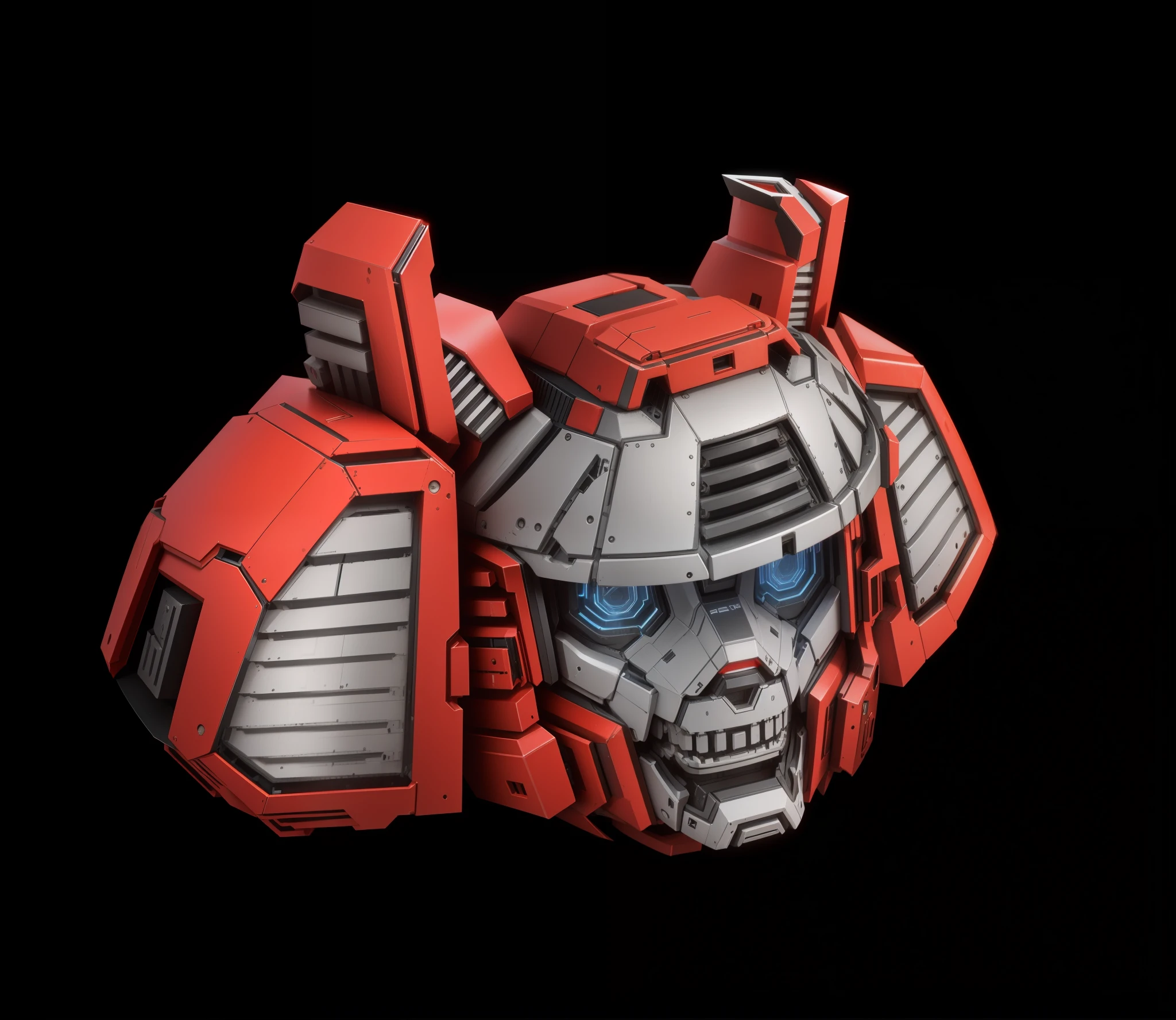 Robot Head, Epic Robot Head, Red Livery, Machine Structure, Complex, Real, Humanoid Mecha, Roland Ziervinskis 3d Render Art, Polycount Contest Winner, Humanoid Mech, 3D Render Stylized, Black Background, Beautiful Robot Character Design, Mecha Portrait, Mecha, Transformer Style, Realism, Right Hands