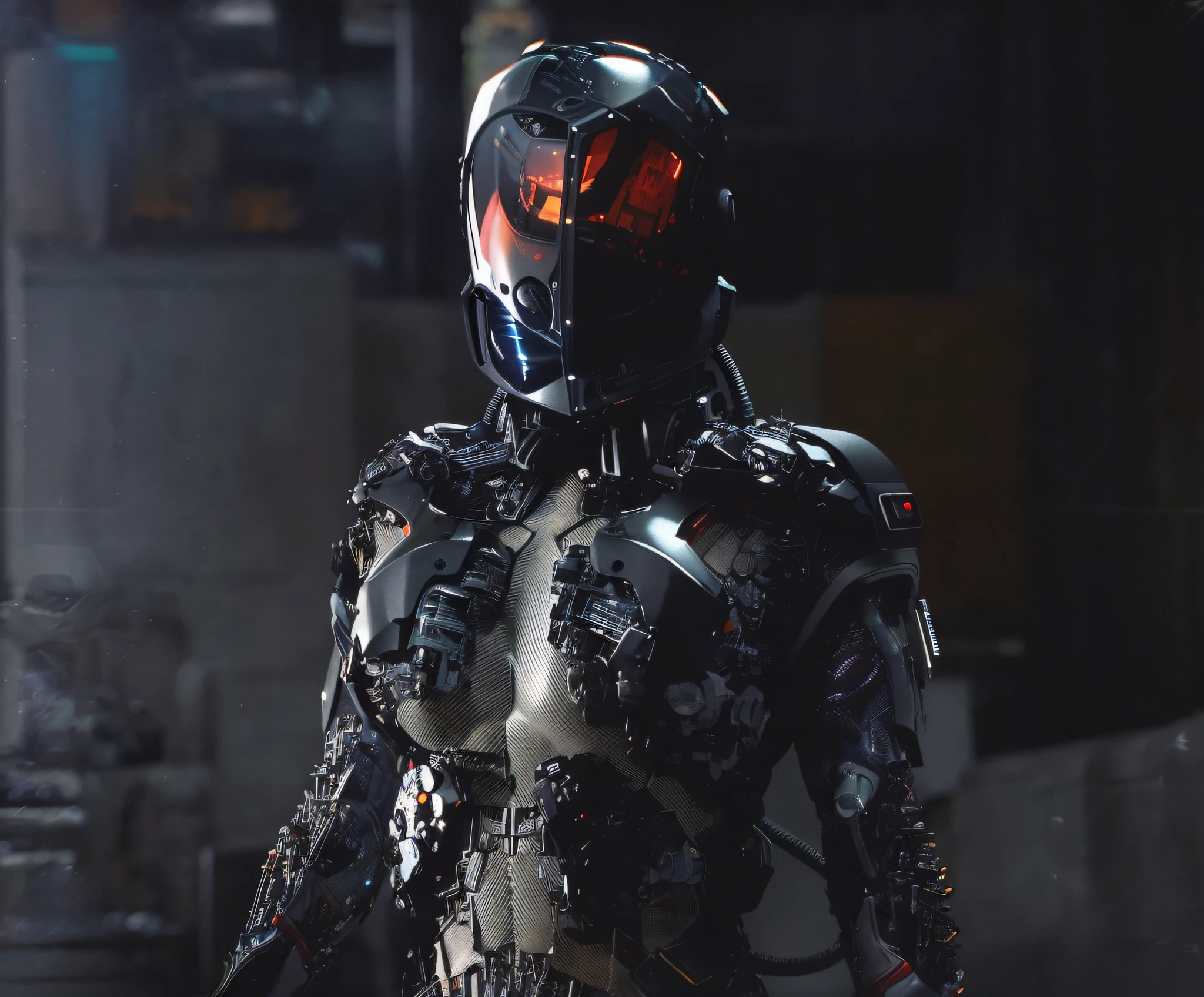 there is a robot that is standing in a room, movie still of a cool cyborg, movie still of a villain cyborg, cyberpunk suit, movie still of a cyborg, cyborg fashion model, cyberpunk flame suit, cyberpunk robot, female cyborg, sci-fi android female, cyberpunk cyborg, movie still of a alien cyborg, sci - fi suit, cyber suit, cyborg - girl