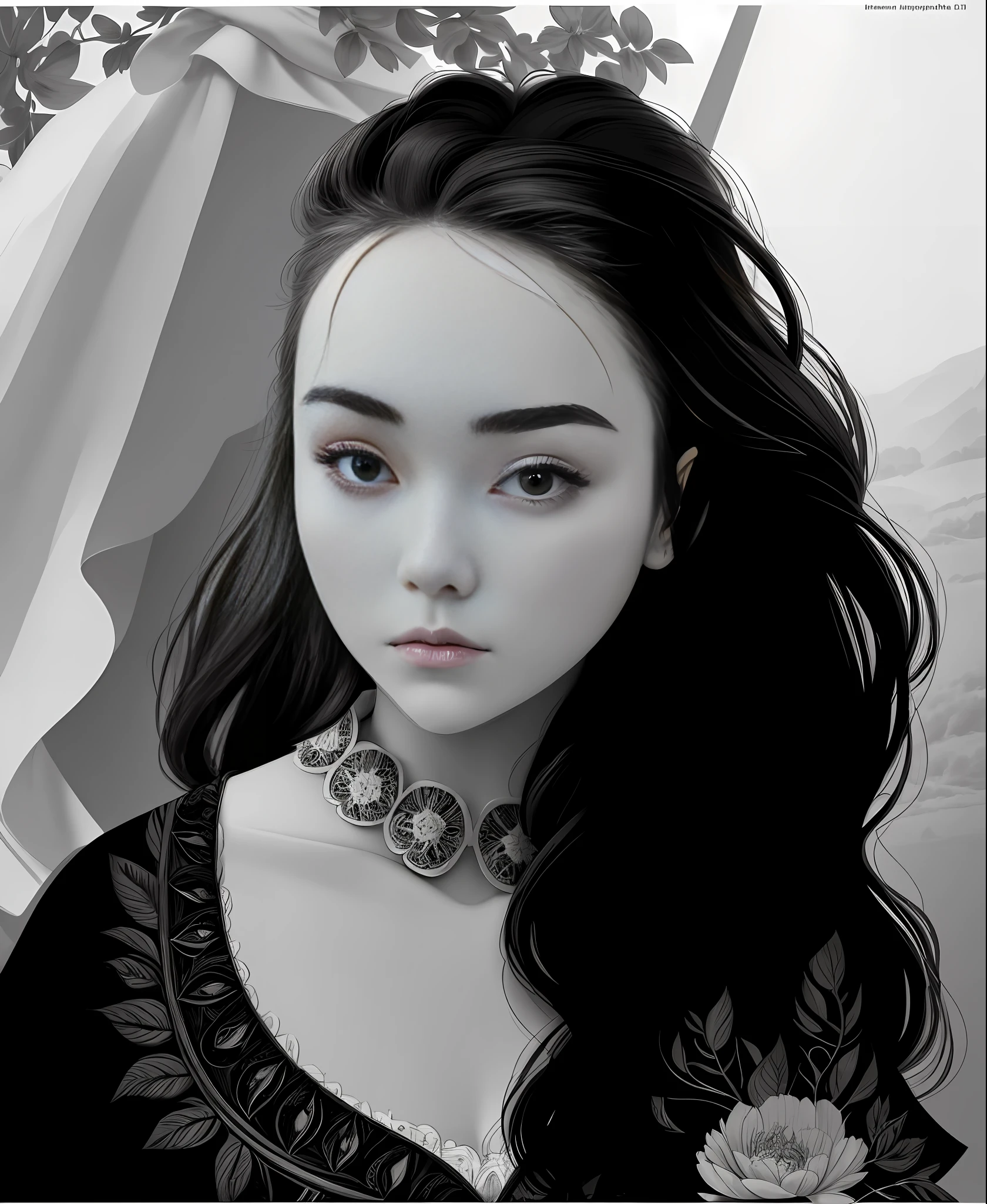 masterpiece, line art of a female character, Florence Pugh shocked expression, detailed country garden background, Art Deco designs,
style by double exposure, no shading, for coloring page, white space, no shadowing,