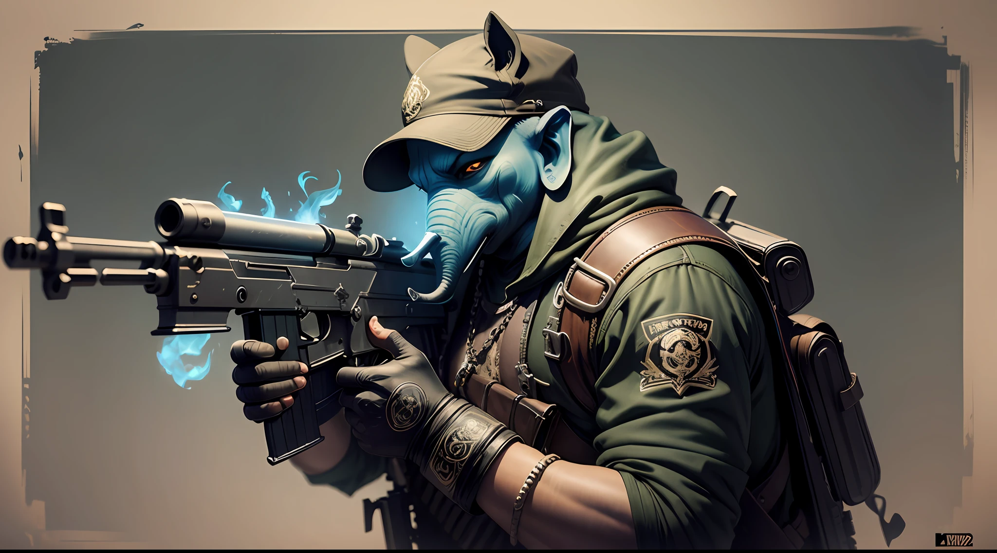gangster ganesha, using ak47, dark art, obscure, 4k --auto --s2