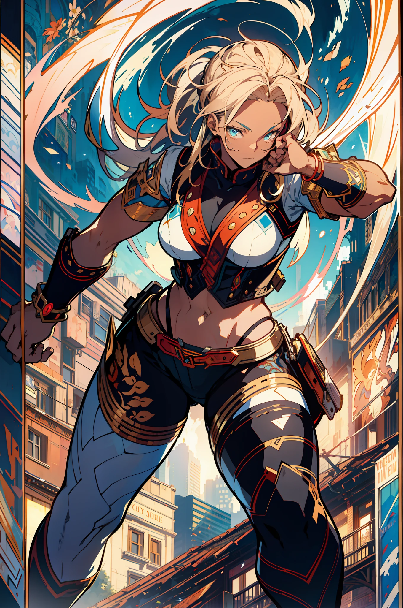 ::Kennedy and Daniel Sampere::2.0 Anime man illustration style, tatoon style, comic book style, , ultra detailed and in various full-body attack poses, (beautiful and clear background: 1.2),, fantastic paintings, graffiti style, flowers, highly detailed eyes, with a blouse underneath, with both fists in fighting position, and bracelets, fighting an enemy, with black hair, stained glass, outside, vibrant, alphonse mucha style, fantastic paintings by Joe Madureira, high quality, art, Ashley Graham Beautiful man with long red hair, freedom, soul, digital illustration, comic style, perfect anatomy, centered, approaching perfection, dynamic, highly detailed, watercolor painting, artstation, concept art, smooth, s (masterpiece, extremely_detailed_CG, 8k_wallpaper:1.2), serafuku black, dark skinned, white hair, sailor's collar, midriff, abs, _A_and_B, has blonde twintails and blue eyes, {masterpiece}, {extremely detailed}, Bgirl has short black hair and red eyes