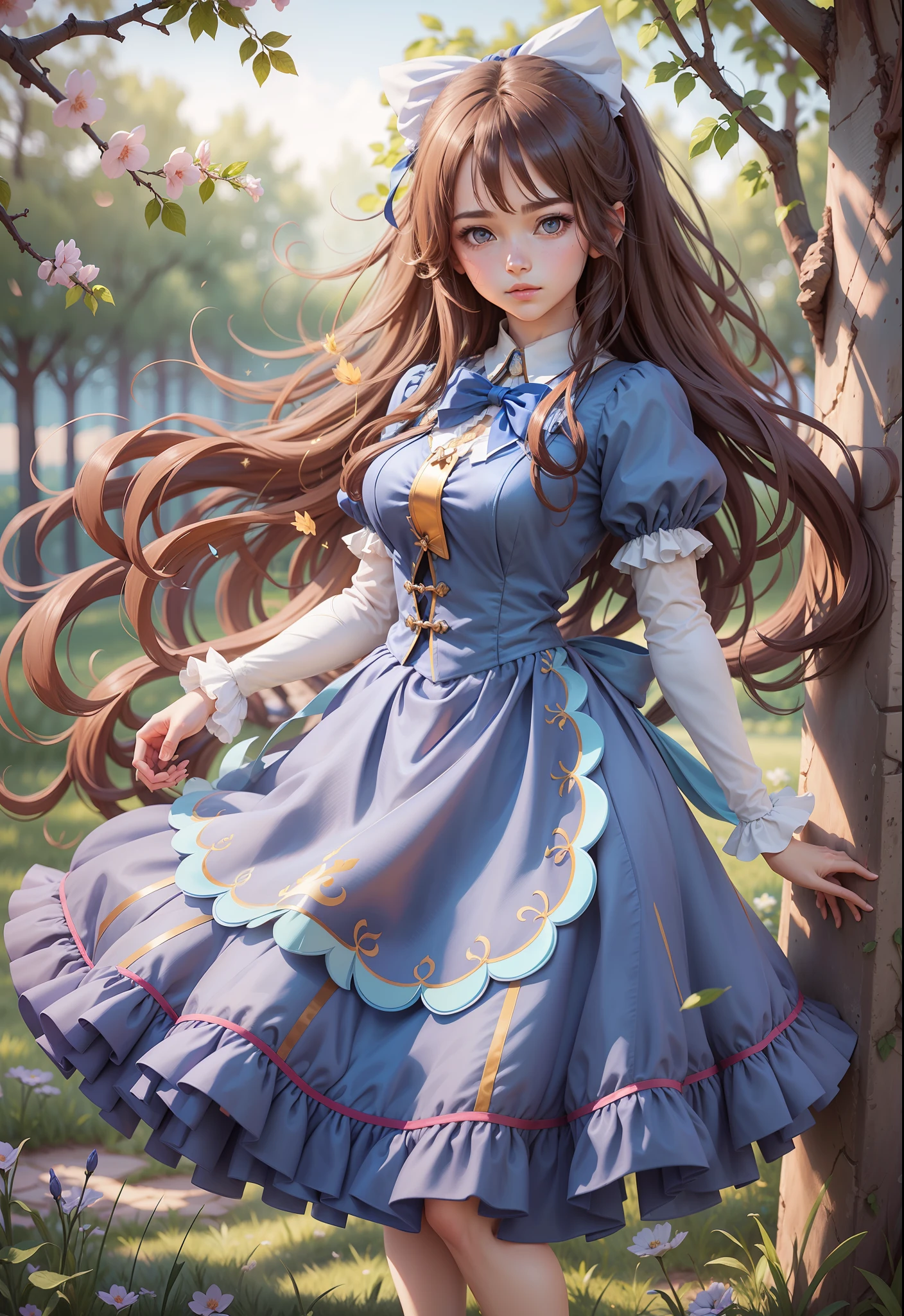 Long hair and blue dress bow, (magical girl: 1.1), outdoor, (absolute field: 1.2), extremely detailed digital anime art, (realism: 1). #auto #s2