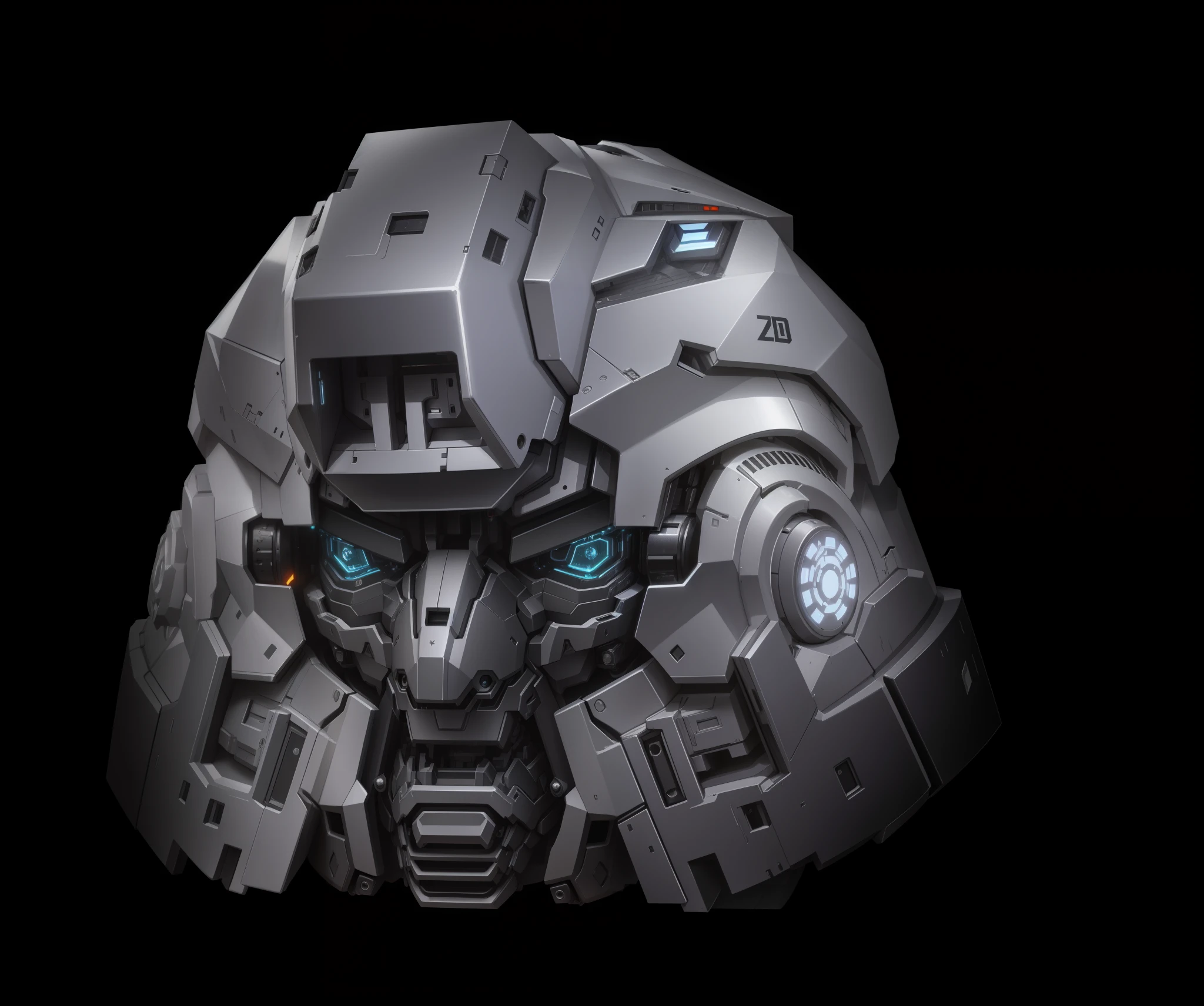 robot head, epic robot head, gray livery, machine structure, complex, real, humanoid mecha, roland ziervinskis 3d rendering art, polycount competition winner, humanoid mech, 3d rendering stylized, black background, beautiful robot character design, mecha portrait, mecha, transformer style, realism,