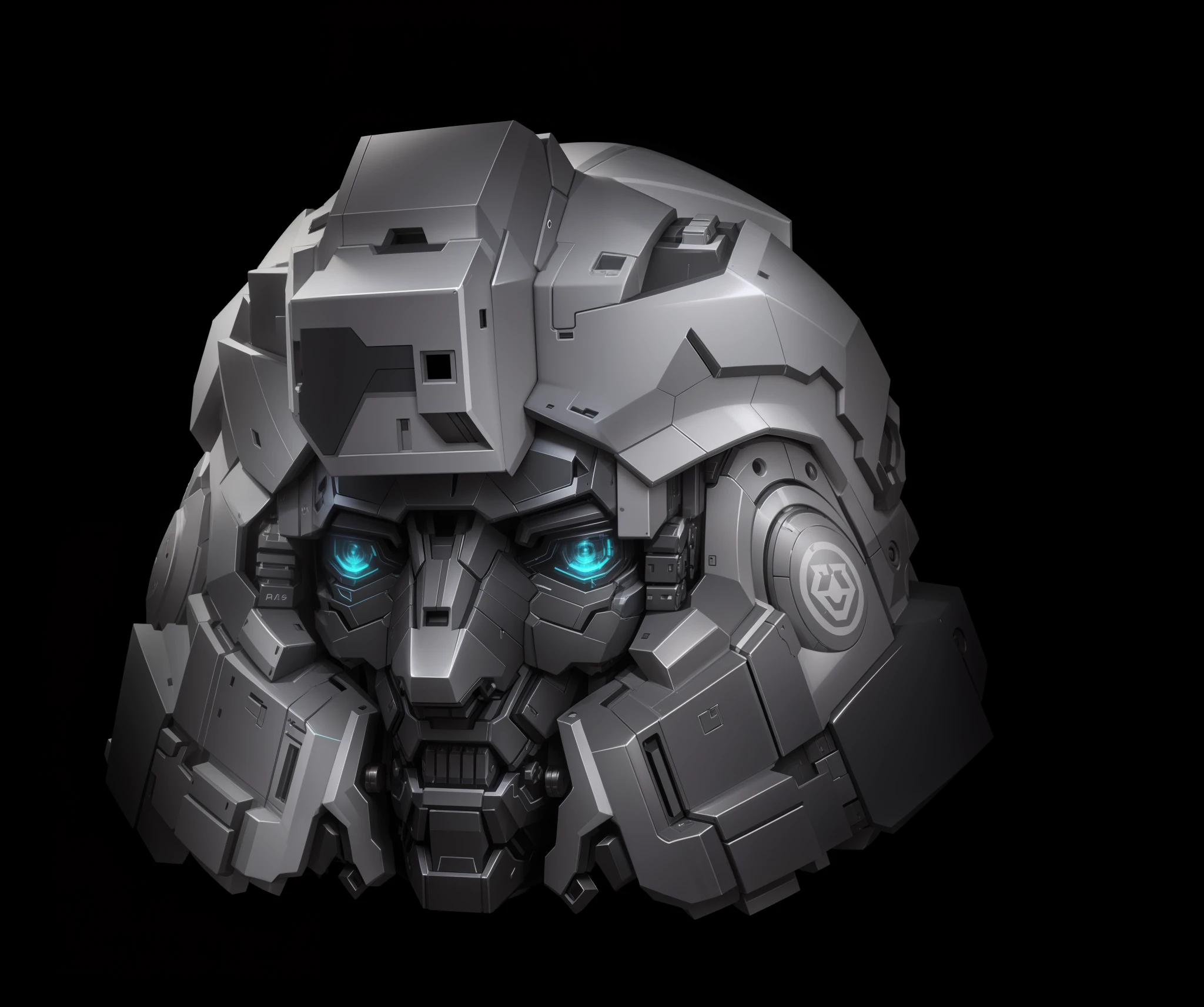robot head, epic robot head, gray livery, machine structure, complex, real, humanoid mecha, roland ziervinskis 3d rendering art, polycount competition winner, humanoid mech, 3d rendering stylized, black background, beautiful robot character design, mecha portrait, mecha, transformer style, realism,