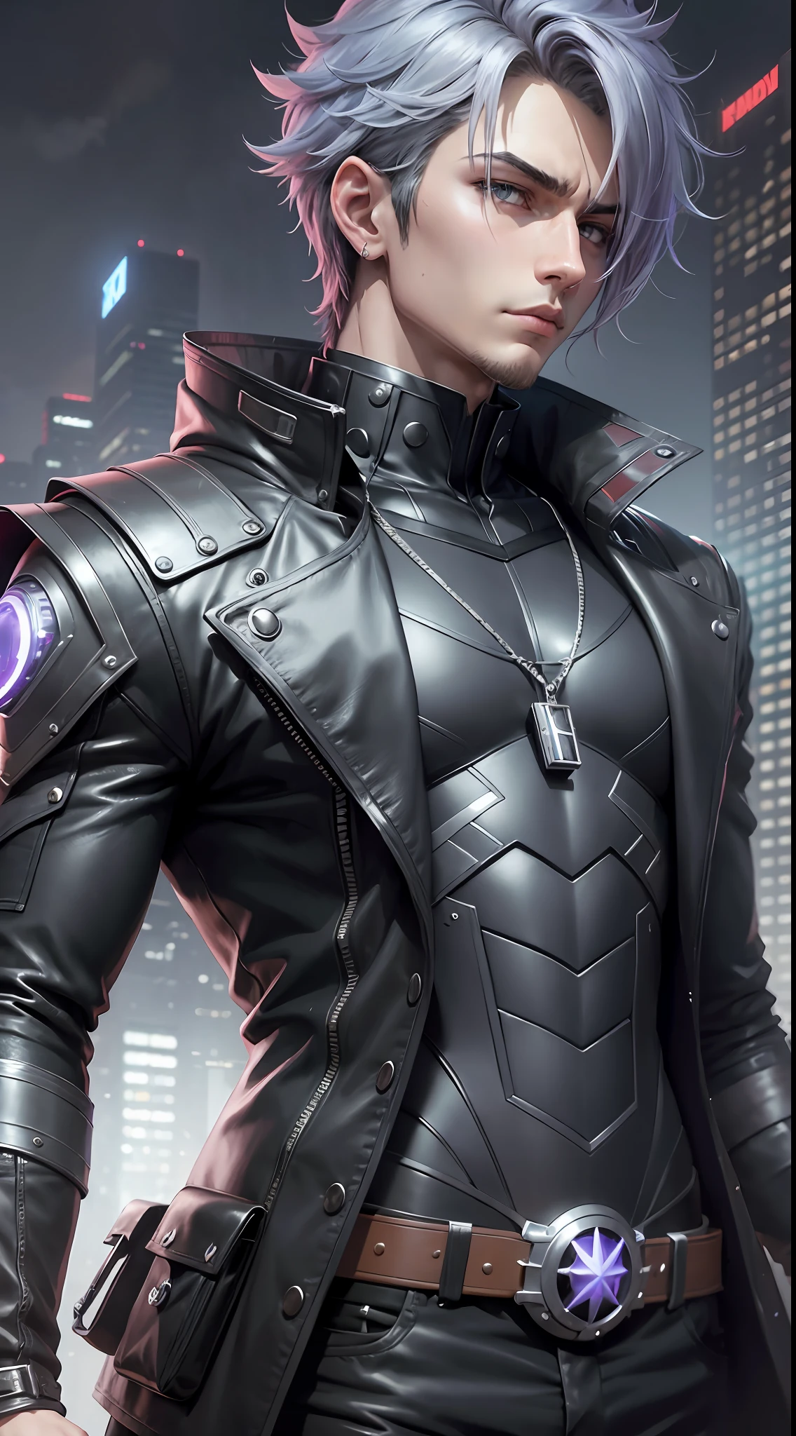 Anime male protagonist. Mysterious and enigmatic
. Unique and original
. Unconventional and non-conformist
. Ambitious and visionary
. Sophisticated and refined;
. Impressive and imposing
. Calm and composed
. Serious and reserved
. Silent and reserved) hyper detail, high resolution, super detail, best quality, amazing, top quality, extremely detailed CG Unity 8k wallpaper, cinematic lighting, cyberpunk, dark boy, --auto --s2